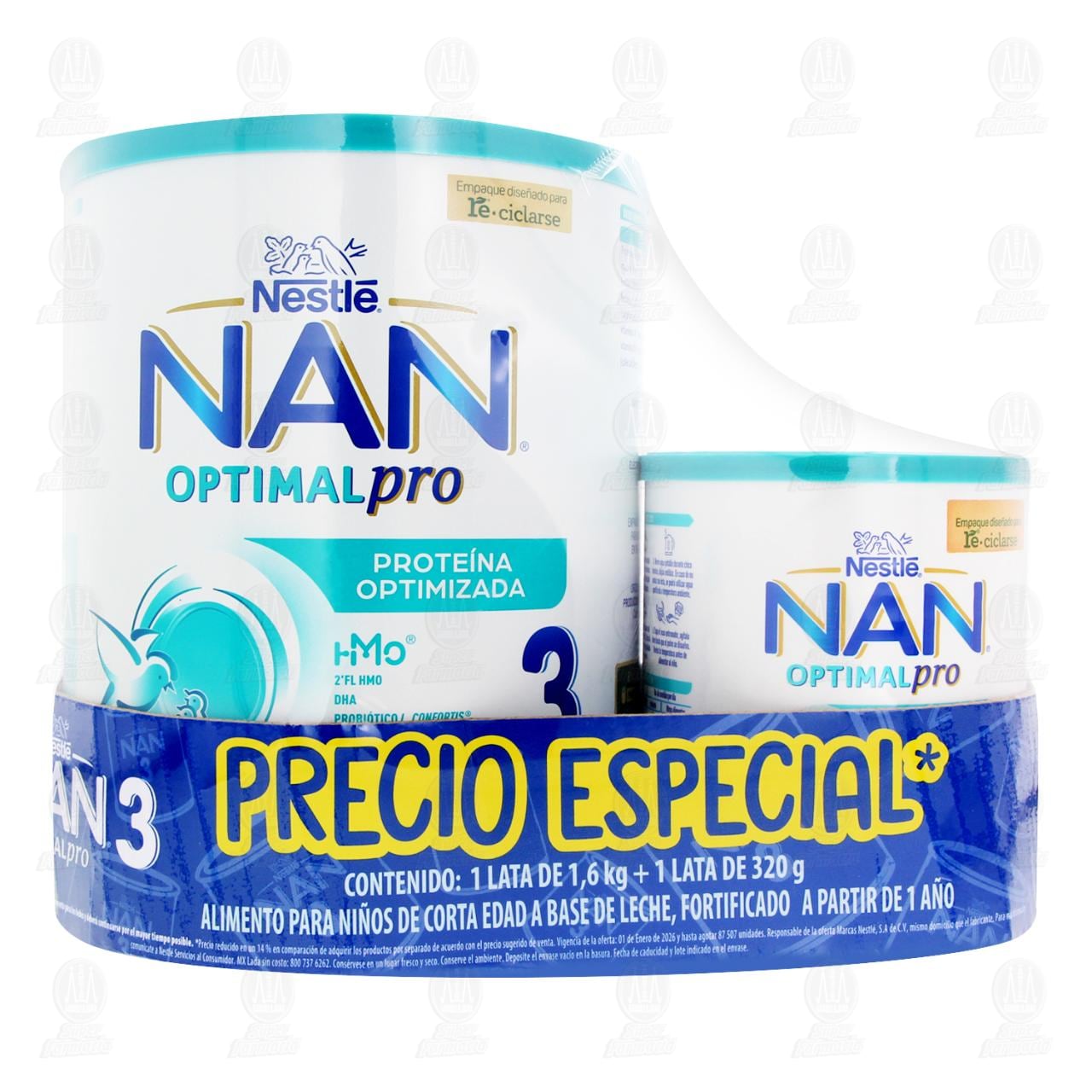 Pack F&oacute;rmula Infantil Nan 3 Optimal Pro 1.6 kg + 320 gr, 2 pzas. image number 1