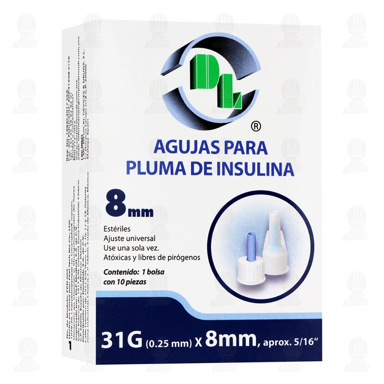 Agujas DL para Pluma de Insulina 31G x 8mm, 10 pzas.