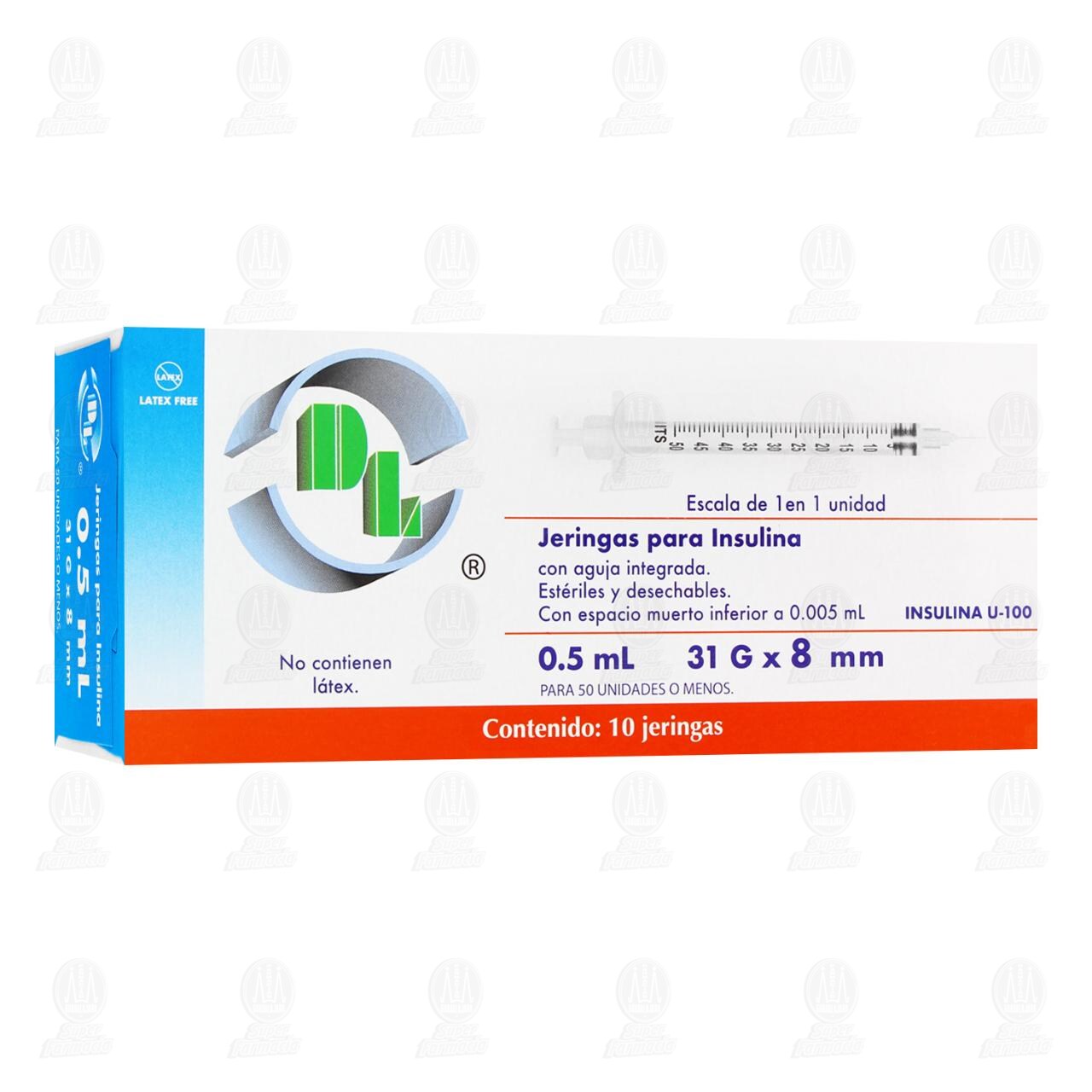 Jeringas para Insulina DL 0.5 ml 31G x 8mm, 10 pzas.