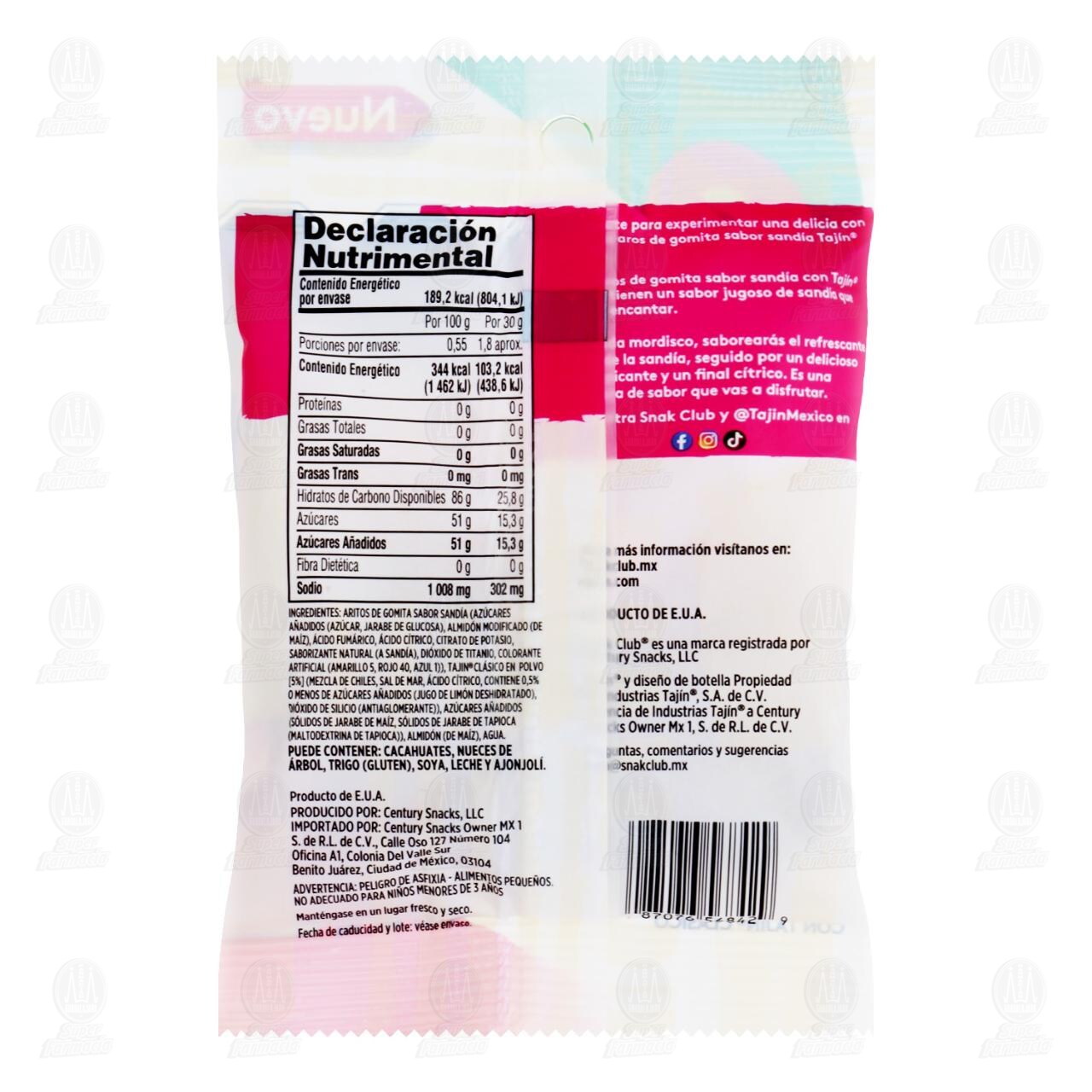 Aritos de Gomita Snak Club Sabor Sand&iacute;a con Taj&iacute;n, 55 gr. image number 1