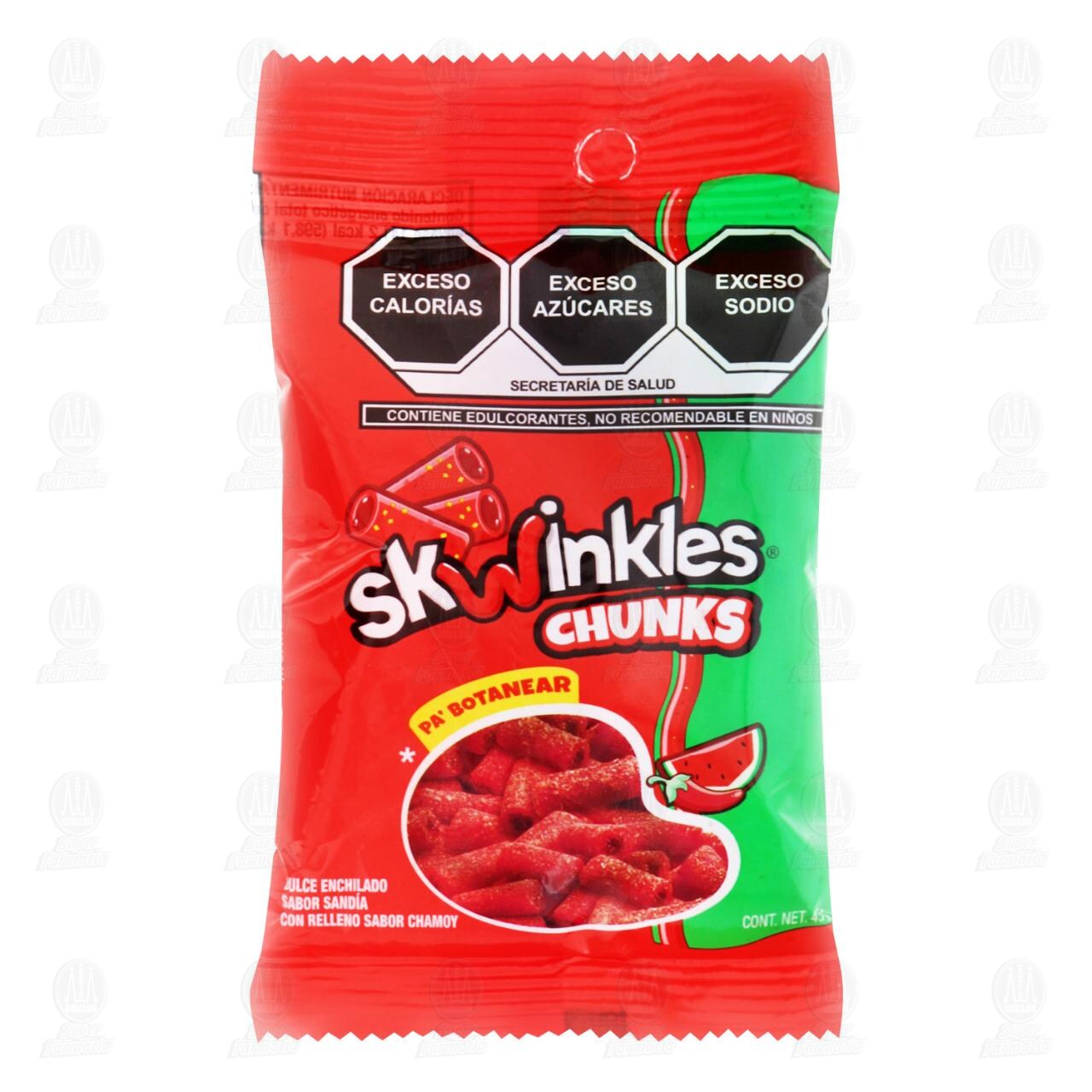 Dulce Enchilado Skwinkles Chunks Sabor Sand&iacute;a con Relleno Sabor Chamoy, 45 gr. image number 0