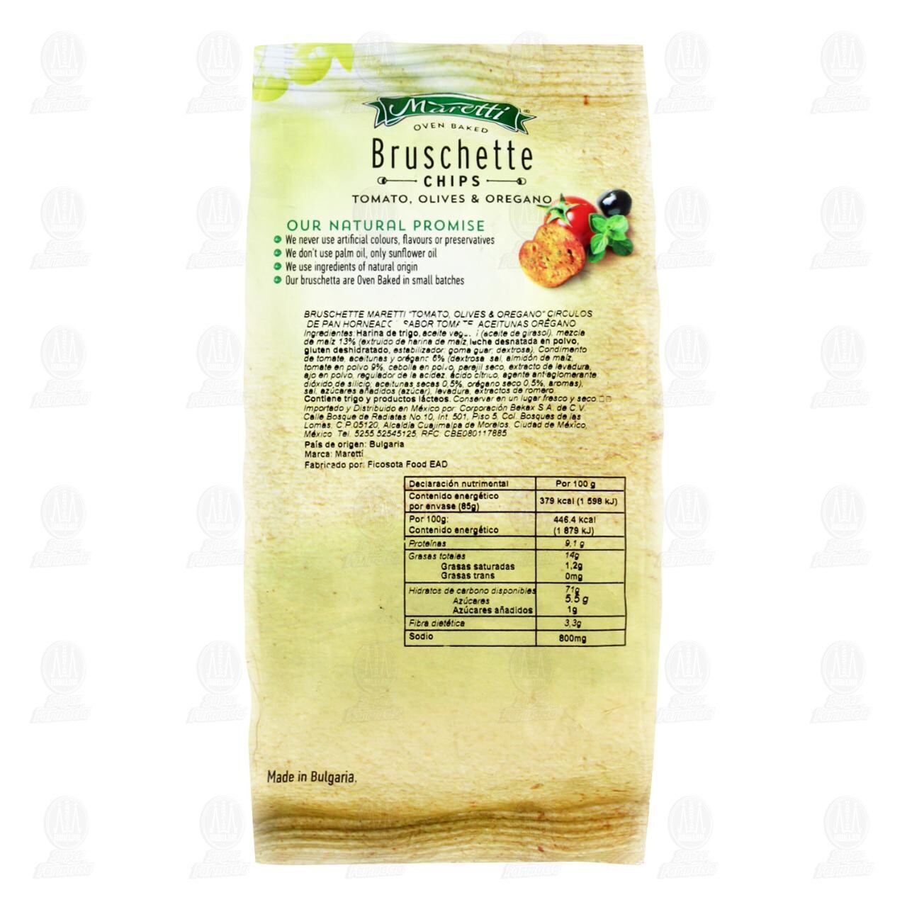 Pan Horneado Maretti Bruschette Chips Tomato, Olives & Oregano, 85 gr. image number 1