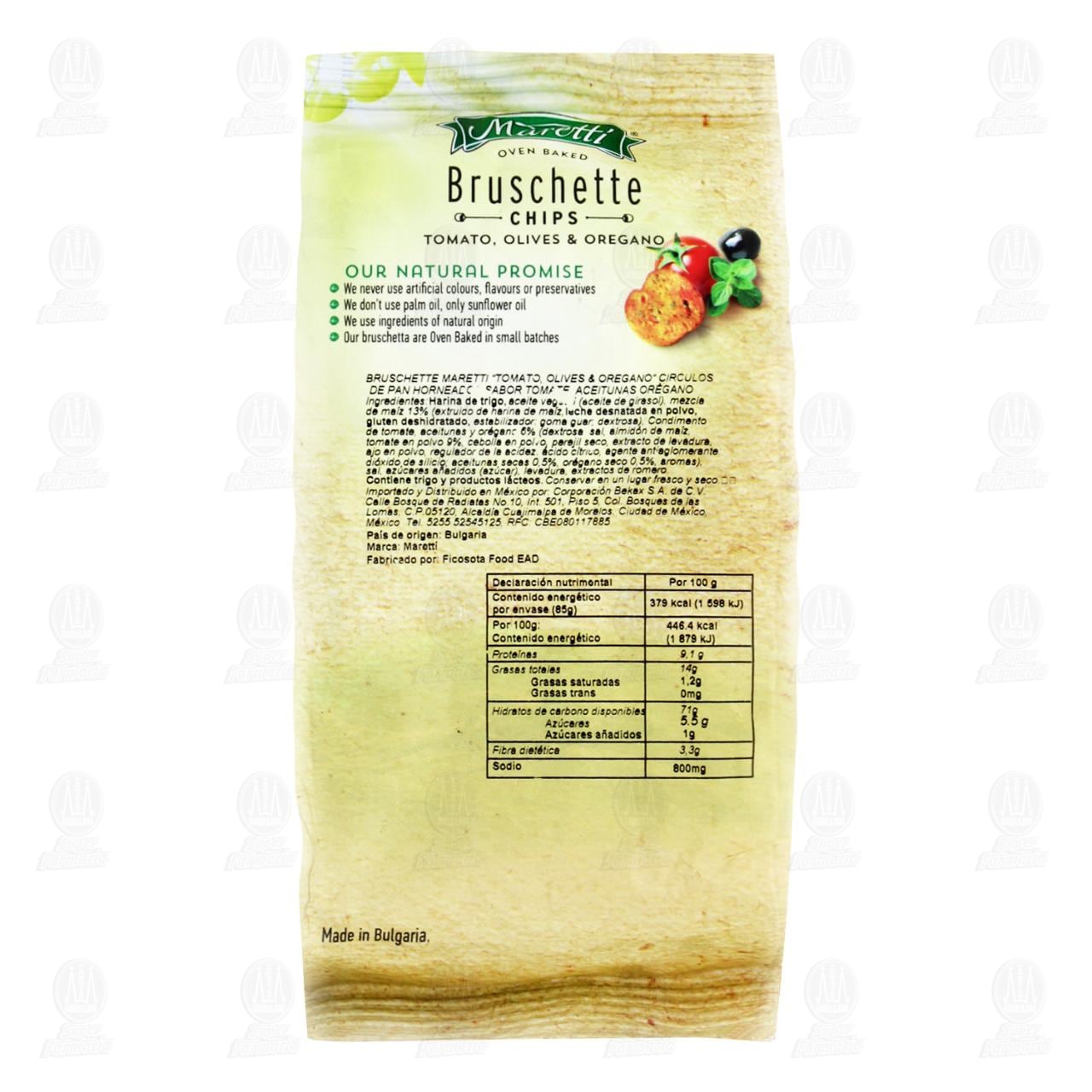 Pan Horneado Maretti Bruschette Chips Tomato, Olives & Oregano, 85 gr. image number 1