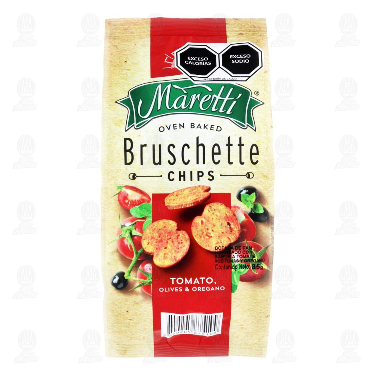 Pan Horneado Maretti Bruschette Chips Tomato, Olives & Oregano, 85 gr.