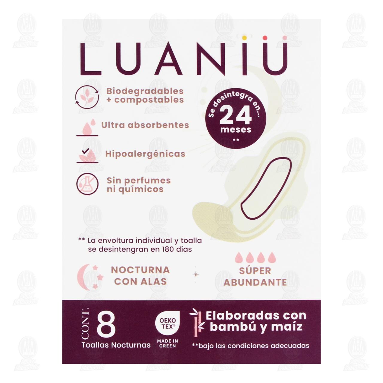 Toallas Femeninas Luani&uuml; Nocturnas con Alas S&uacute;per Abundante, 8 pzas. image number 1