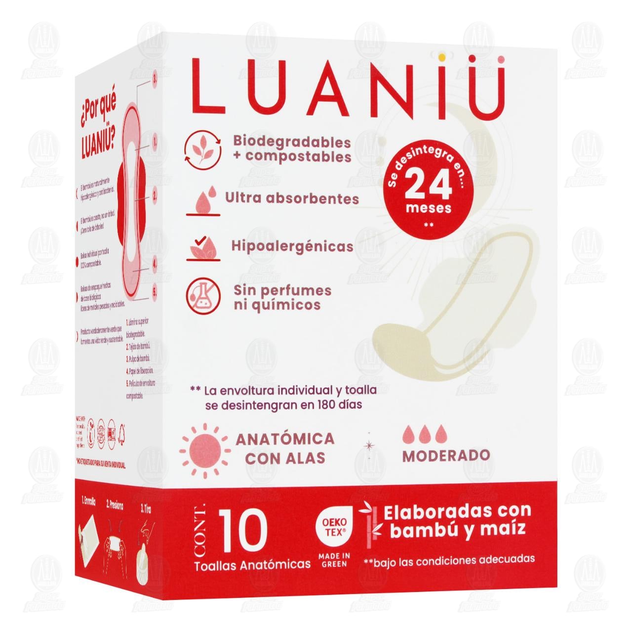 Imagen para Toallas Luaniu Anatómica con Alas Moderado, 10 pzas.