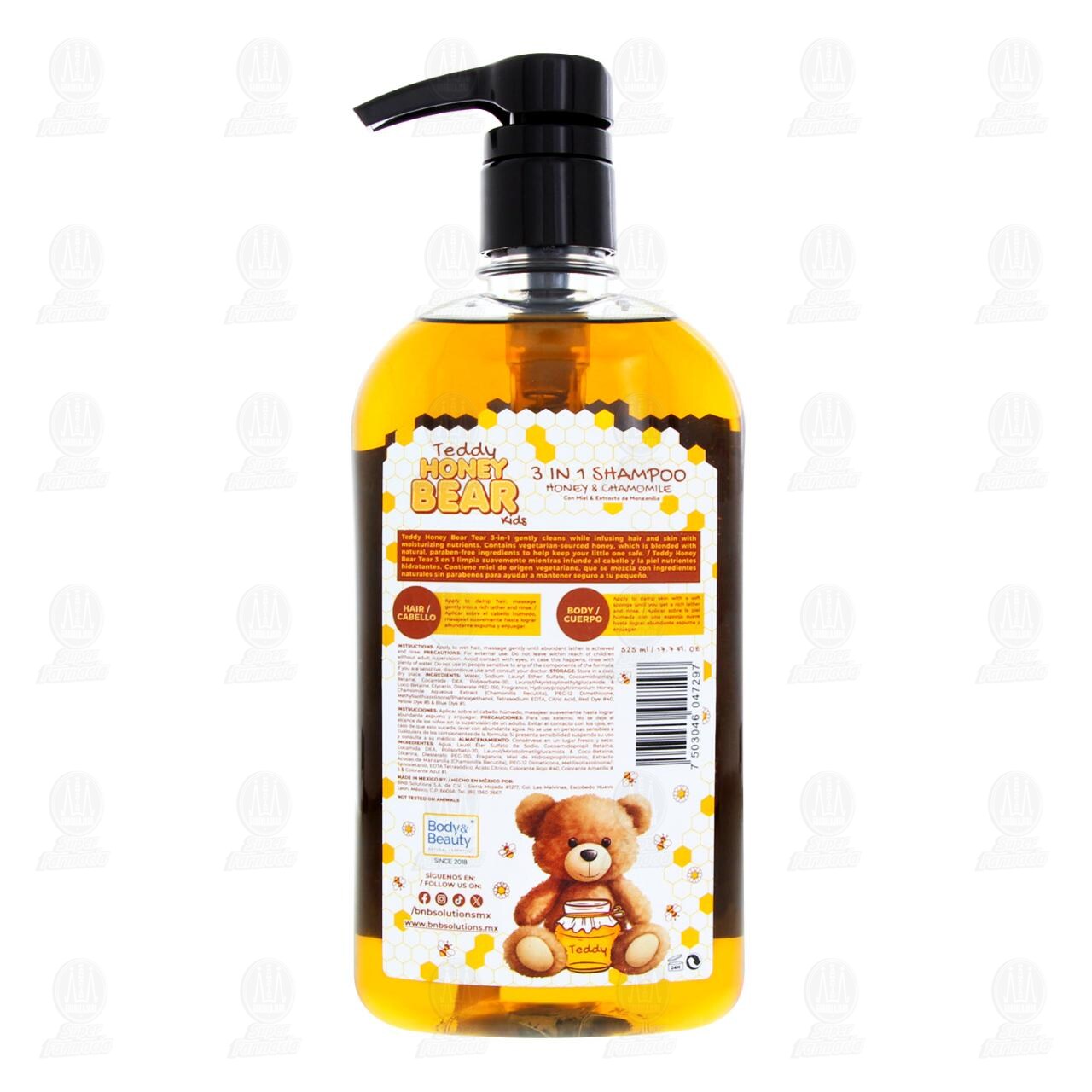 Shampoo Teddy Honey Bear 3 en 1 Honey & Chamomile, 525 ml. image number 2