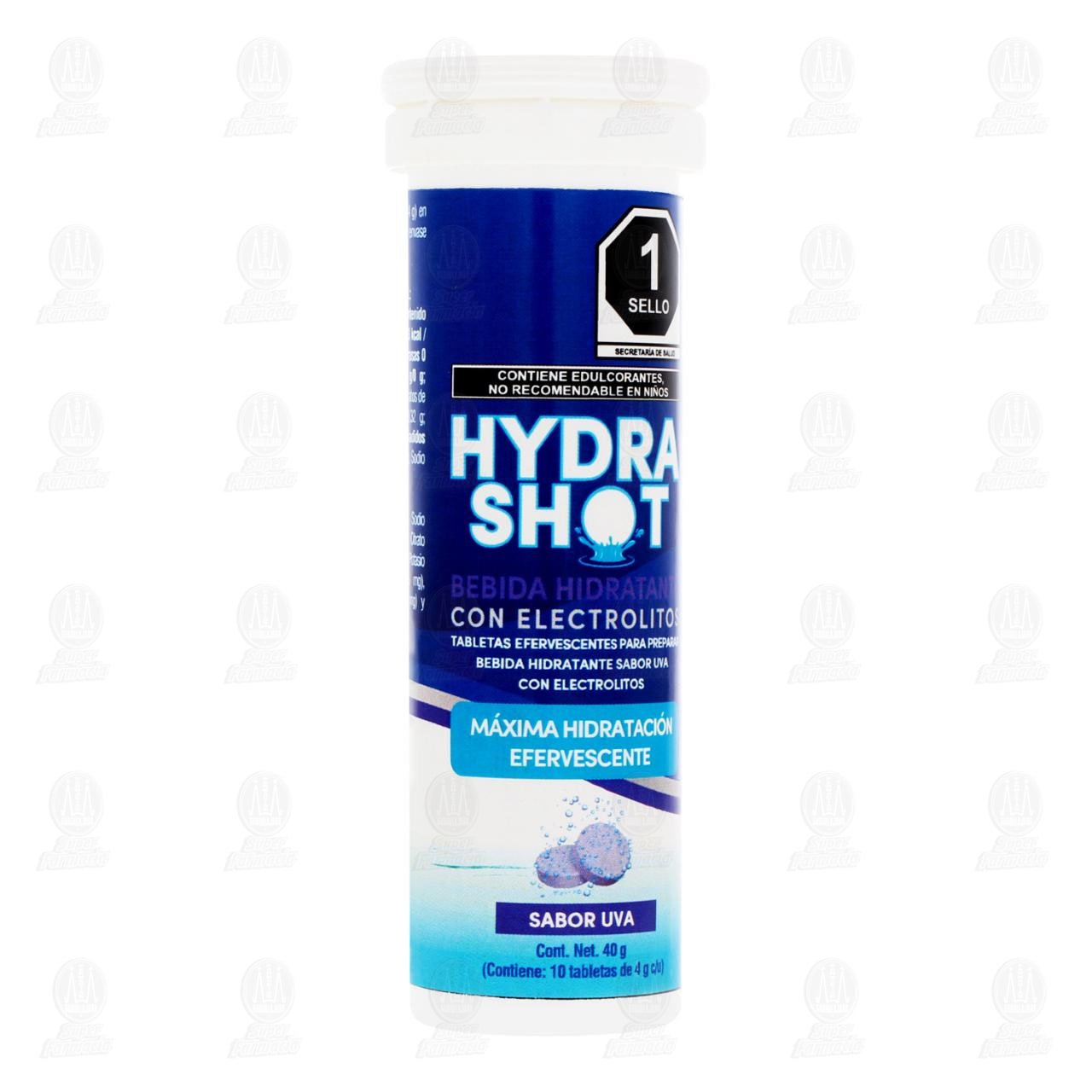 Hydra Shot Efervescente con Electrolitos Sabor Uva, 10 Tabletas de 4 gr c/u.