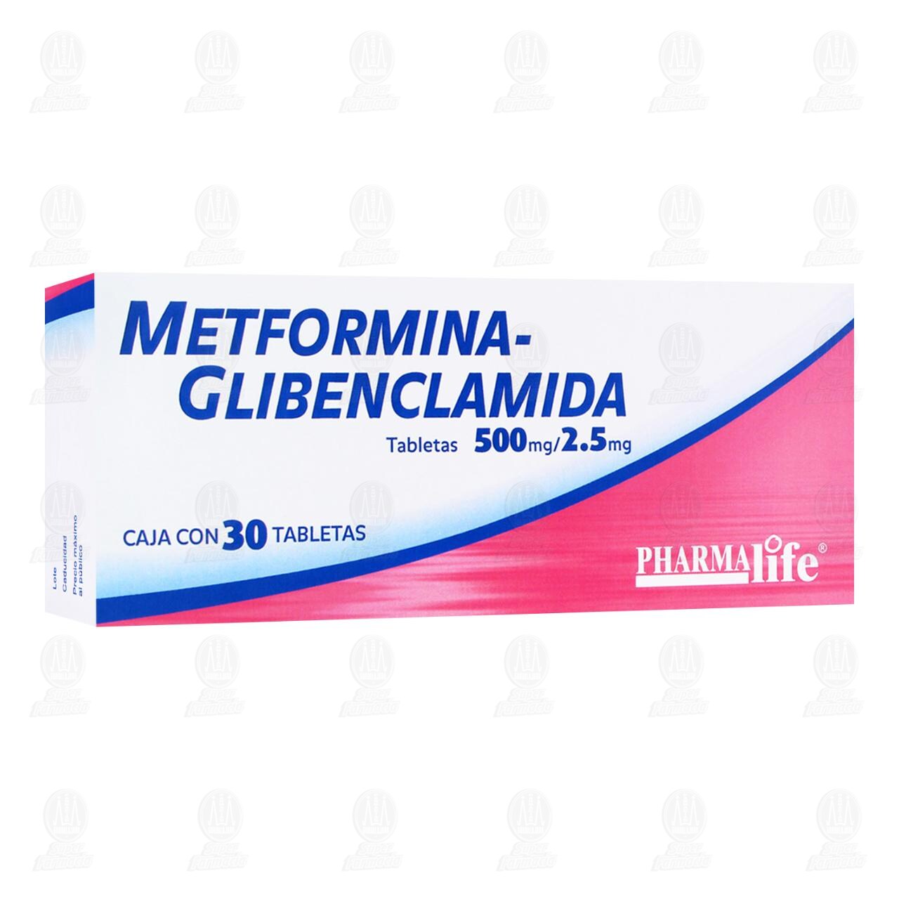 Metformina, Glibenclamida 500mg/2.5mg, 30 Tabletas Pharmalife. image number 0