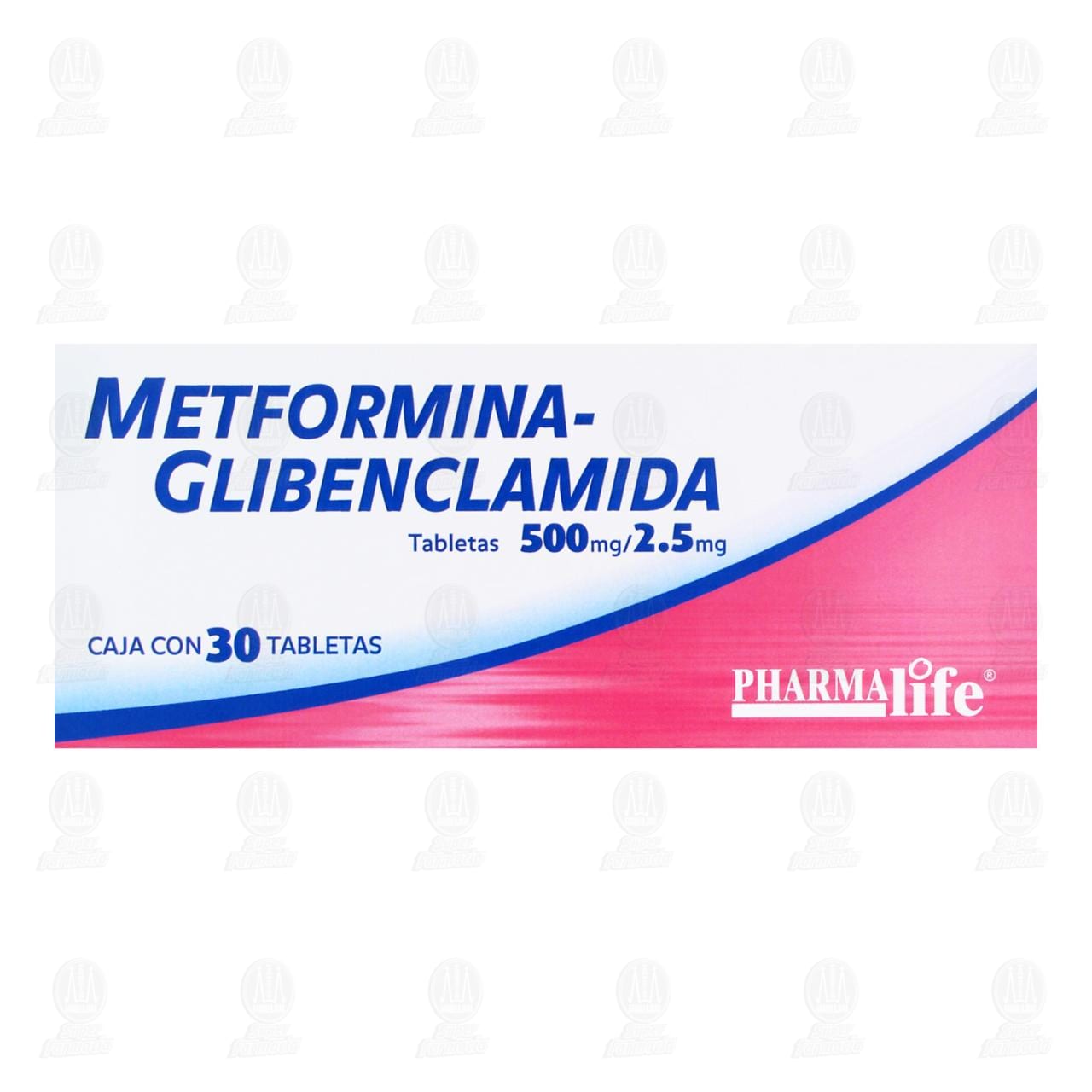 Metformina, Glibenclamida 500mg/2.5mg, 30 Tabletas Pharmalife. image number 1