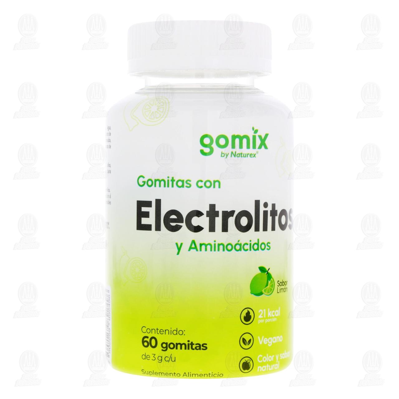 Suplemento Alimenticio Gomix by Naturex Gomitas con Electrolitos y Amino&aacute;cidos Sabor Lim&oacute;n, 60 gomitas. image number 0