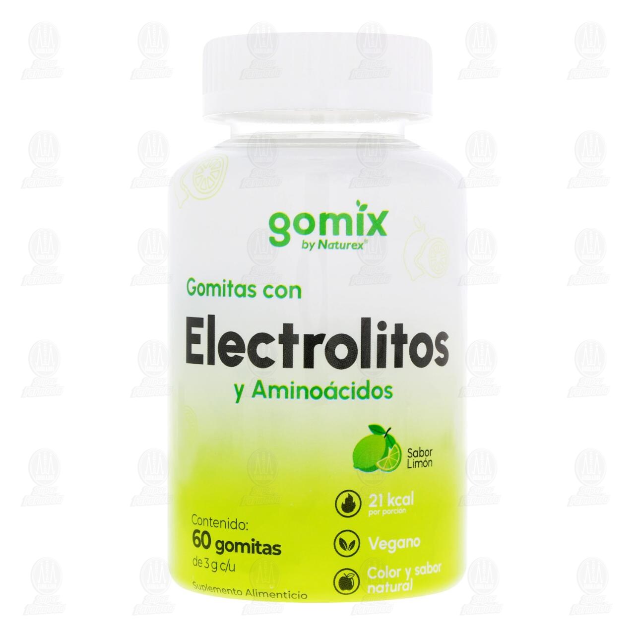 Suplemento Alimenticio Gomix by Naturex Gomitas con Electrolitos y Amino&aacute;cidos Sabor Lim&oacute;n, 60 gomitas. image number 1
