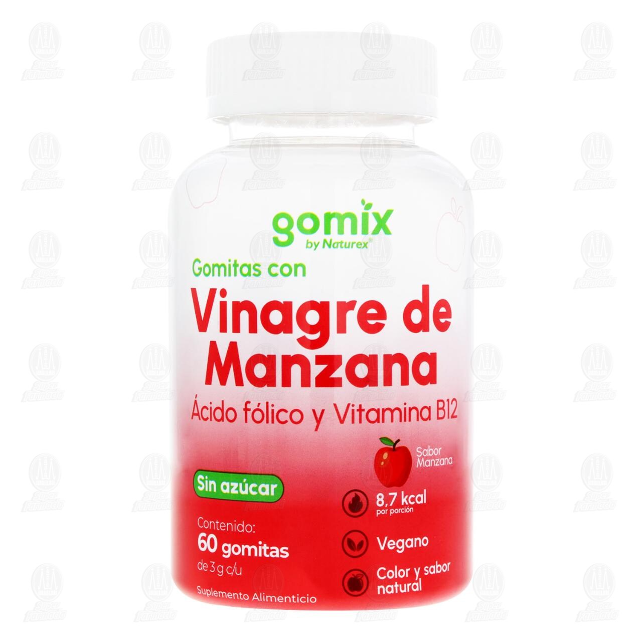 Suplemento Alimenticio Gomix by Naturex Gomitas con Vinagre de Manzana, &Aacute;cido F&oacute;lico y Vitamina B12, 60 Gomitas. image number 1