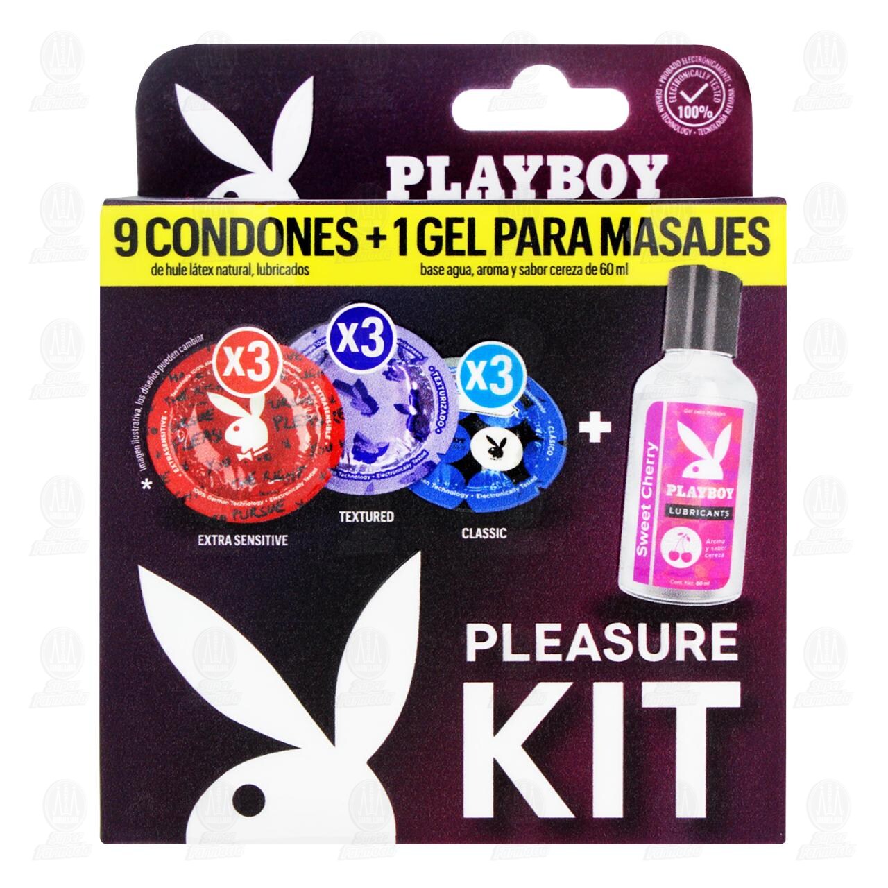 Pack Playboy Pleasure Kit 9 Condones + Gel para Masajes Aroma Cereza de 60 ml, 10 pzas. image number 1