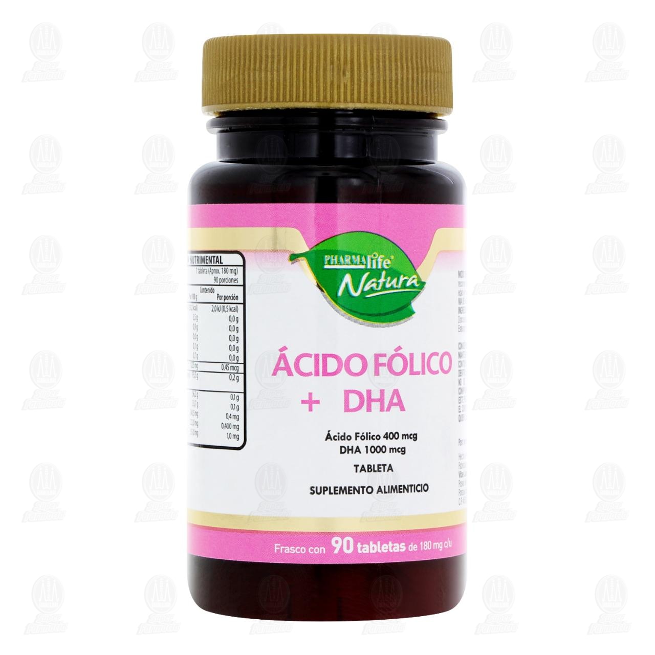 Imagen para Ácido Fólico + DHA 400mcg/1000mg, 90 Tabletas de 180 mg c/u Pharmalife Natura.