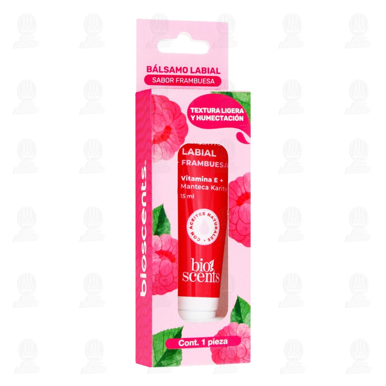 B&aacute;lsamo Labial Bioscents Sabor Frambuesa Textura Ligera y Humectaci&oacute;n, 15 ml. image number 0