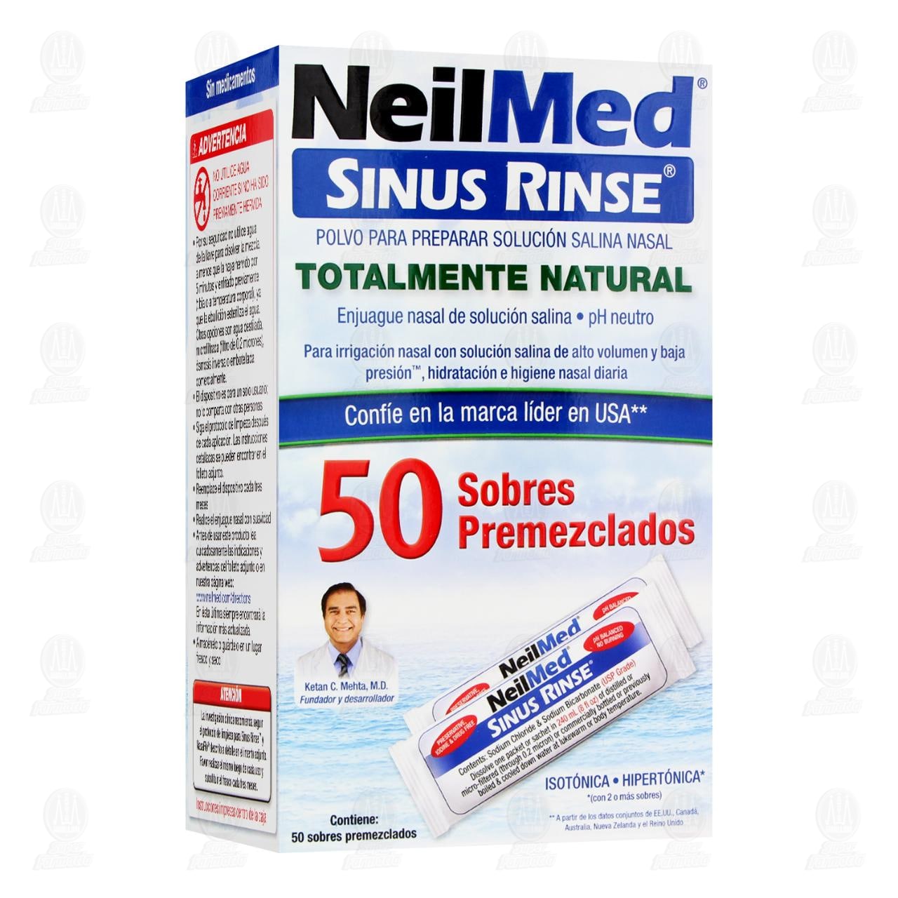 Imagen para Neilmed Sinus Rinse en Polvo para Preparar Solución Salina Nasal, 50 Sobres Premezclados.