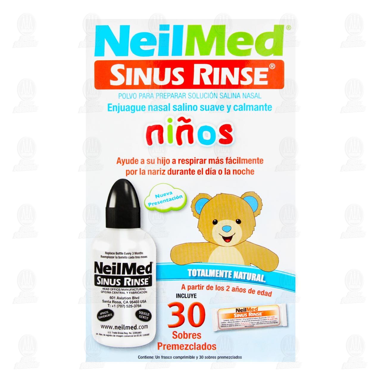 Neilmed Ni&ntilde;os Sinus Rinse en Polvo para Preparar Soluci&oacute;n Salina Nasal, Frasco Comprimible y 30 Sobres Premezclados. image number 1