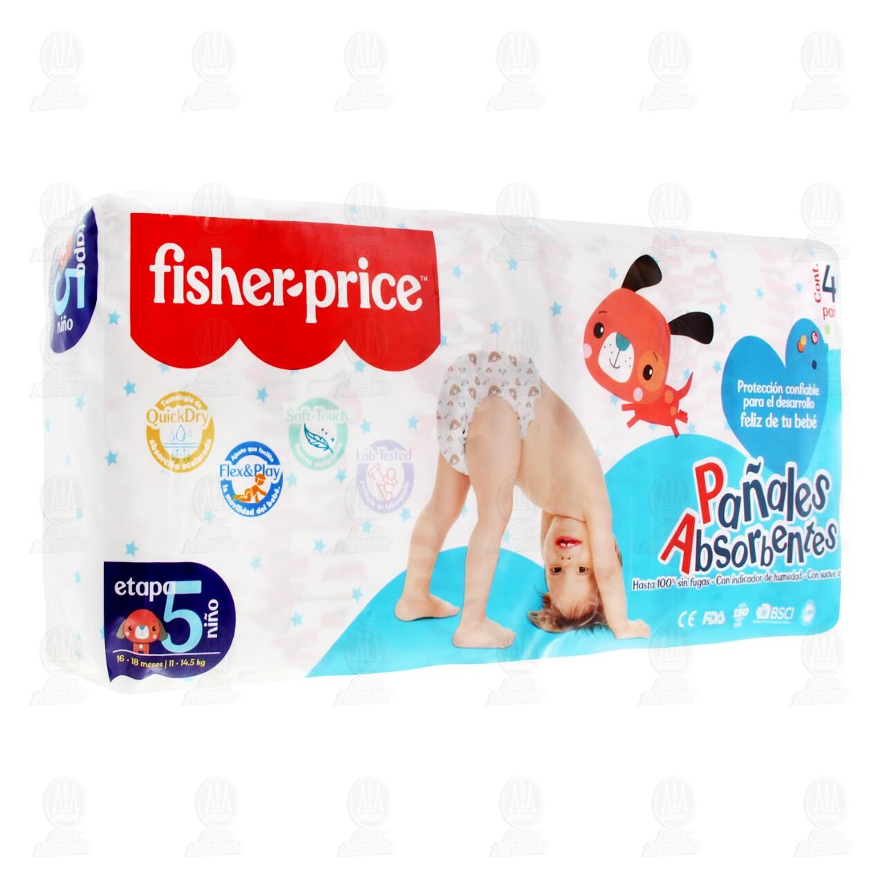 Pañales Fisher-Price Absorbentes Etapa 5 Niño, 40 pzas.