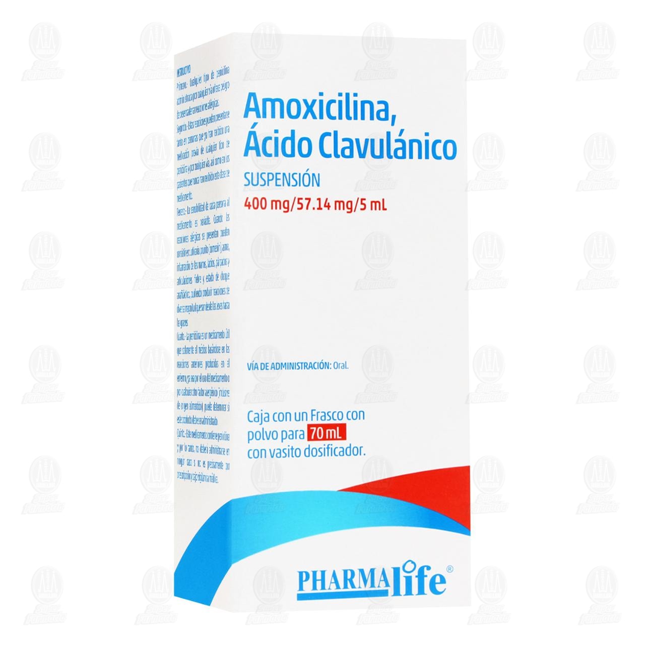 Amoxicilina,Ácido Clavulánico 400mg/57.14mg/5ml Suspensión, 70 ml Pharmalife.