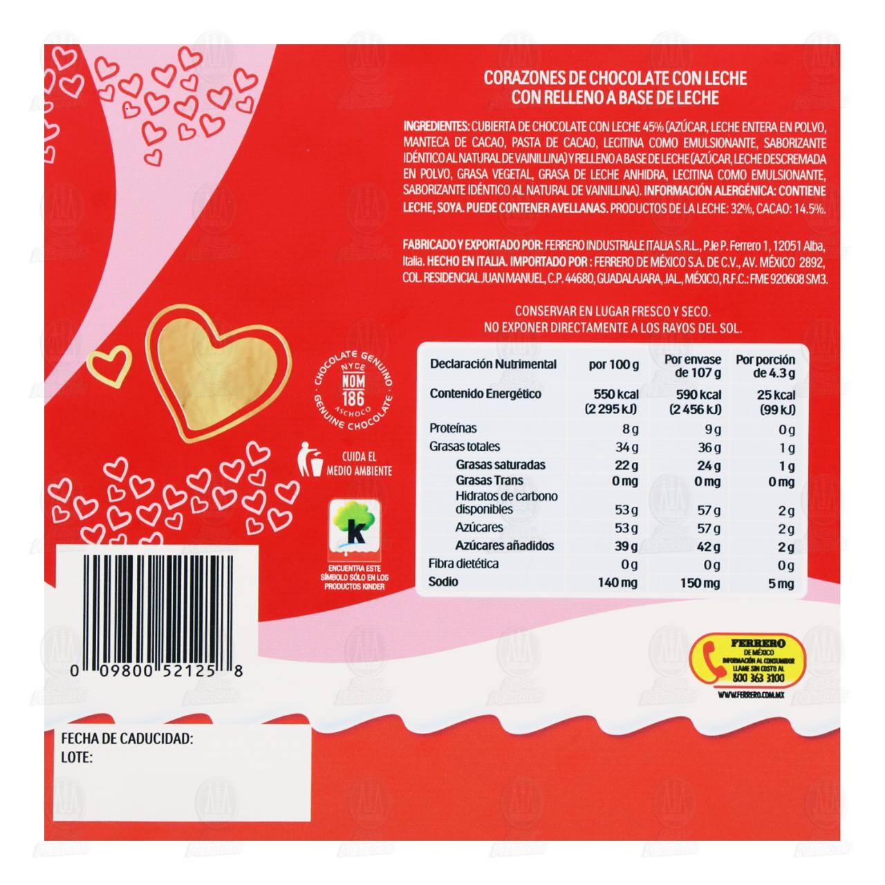 Chocolate Kinder & Love Mini con Relleno a Base de Leche, 107 gr. image number 1