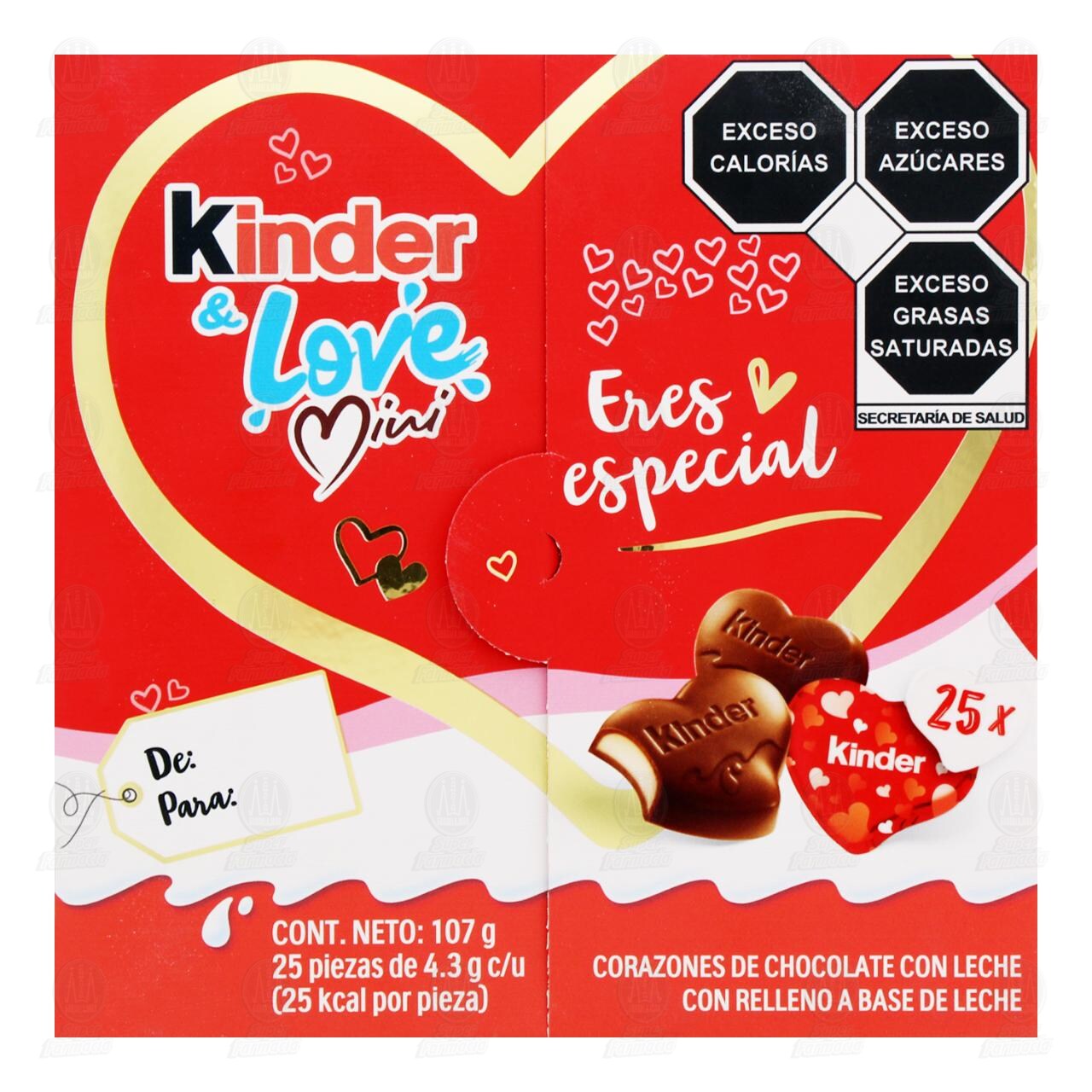 Chocolate Kinder & Love Mini con Relleno a Base de Leche, 107 gr.