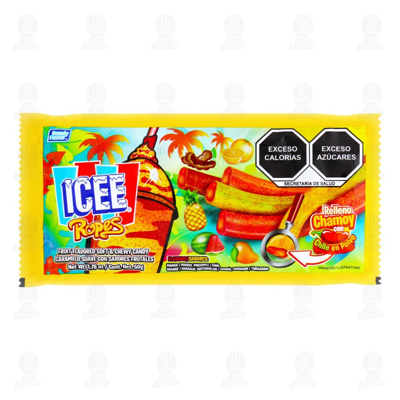 Imagen para Caramelo Icee Ropes con Sabores Frutales y Chile en Polvo, 50 gr.