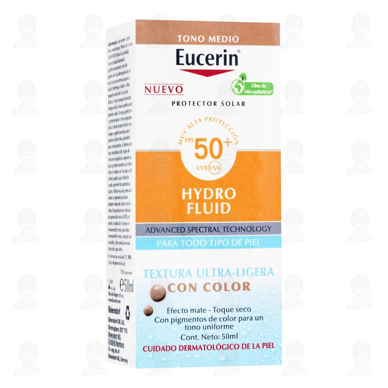 Imagen para Eucerin Protector Solar Hydro Fluid Textura Ultra-Ligera Tono Medio FPS 50+, 50 ml.