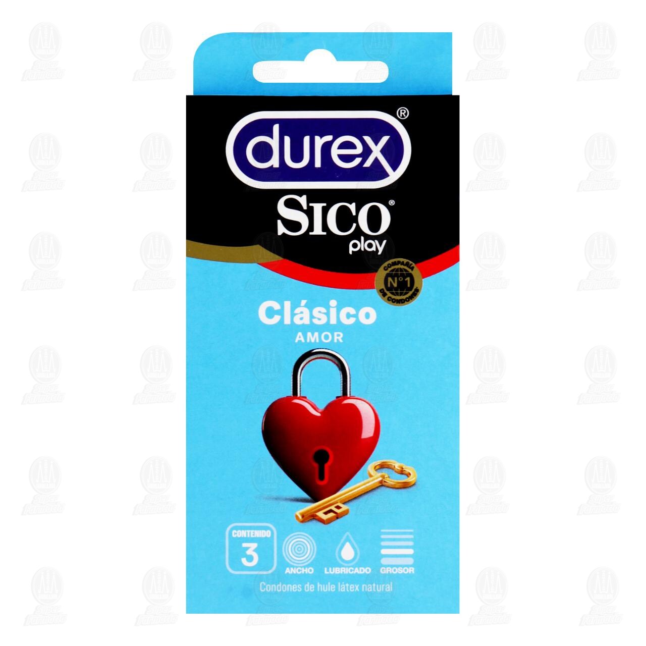 Sico Durex Play Cl&aacute;sico Amor, 3 Condones de L&aacute;tex. image number 0