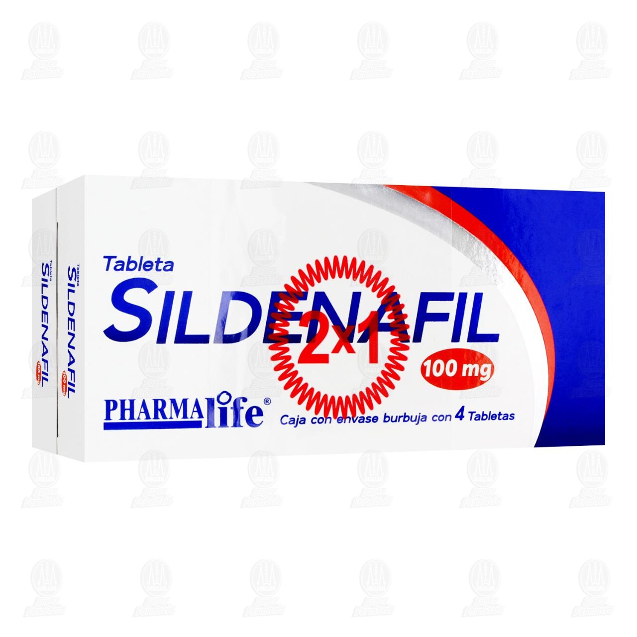 Pack Sildenafil 100 mg, 2 Cajas con 4 Tabletas c/u Pharmalife.