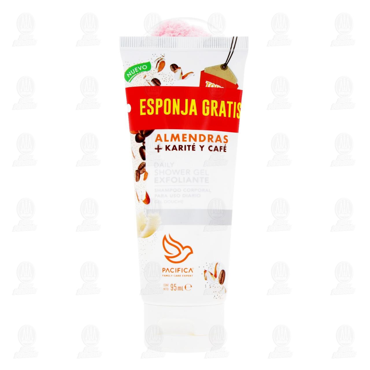 Pack Shampoo Corporal Pacifica Almendras + Karit&eacute; y Caf&eacute; 95 ml + Esponja Gratis, 2 pzas.