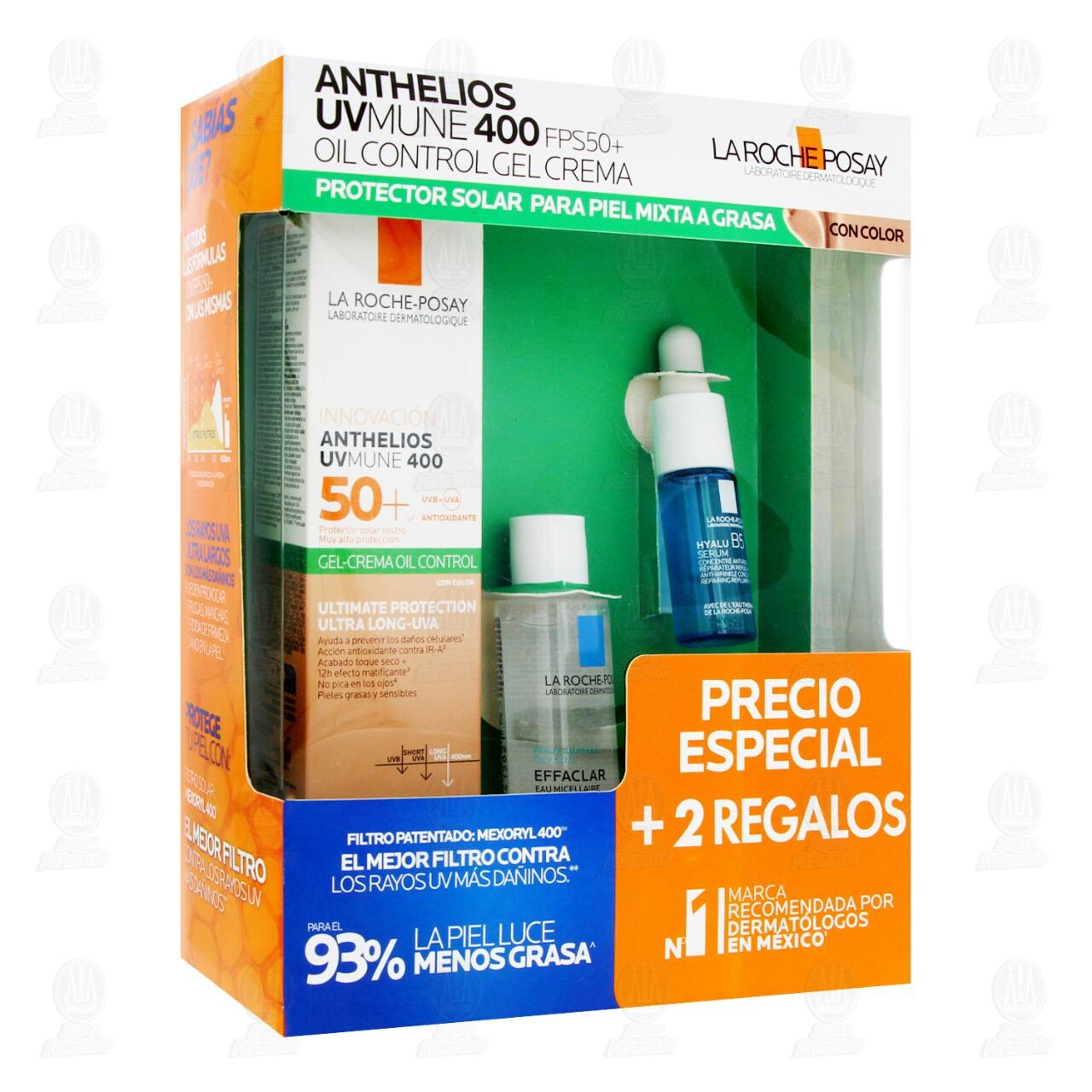 Pack La Roche Posay Anthelios UVMune 400 Oil Control Gel Crema SPF 50+ con Color Pack, 3 pzas. image number 0