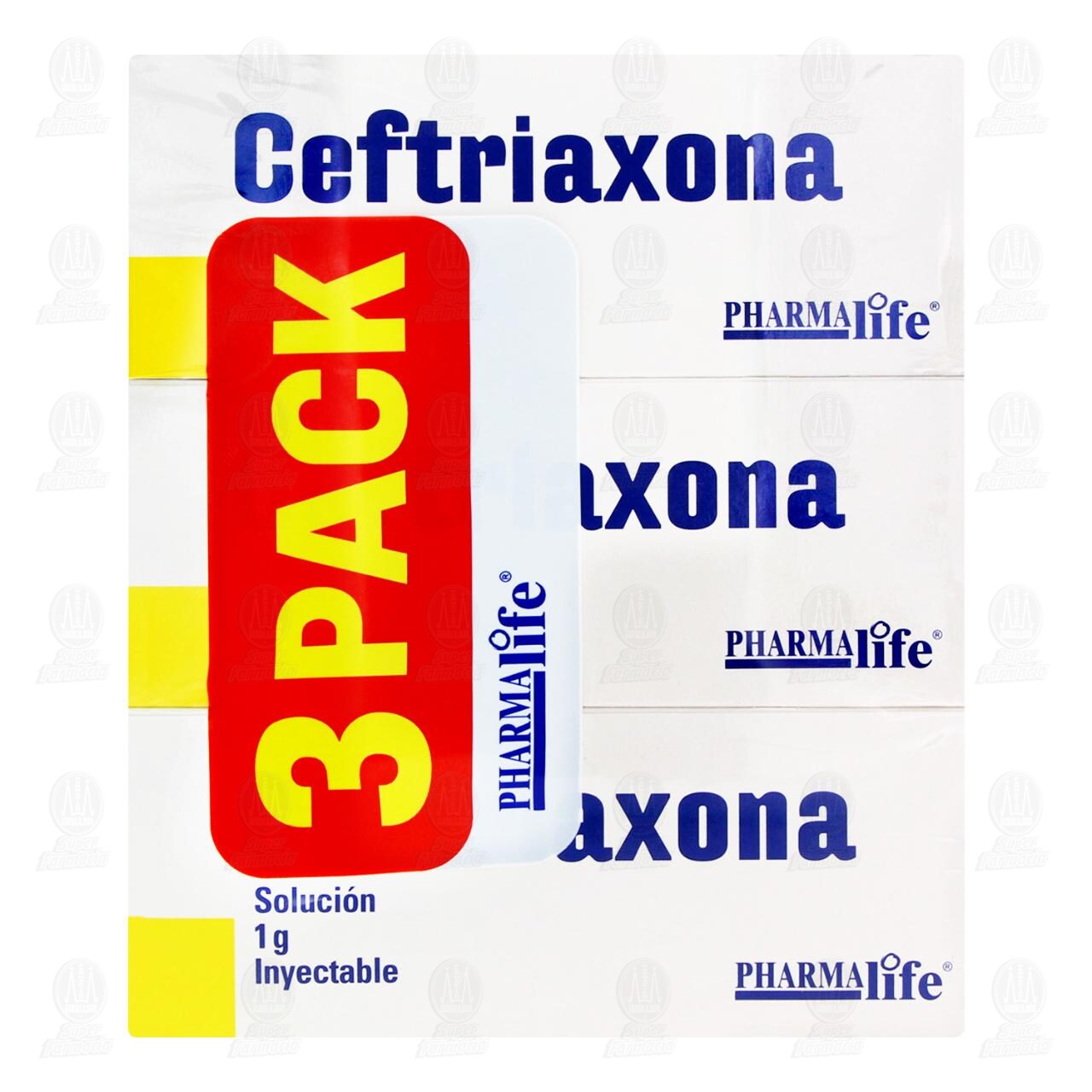 Pack Ceftriaxona Solución Inyectable 1 gr Pharmalife, 3 pzas de 3.5 ml c/u. image number 1