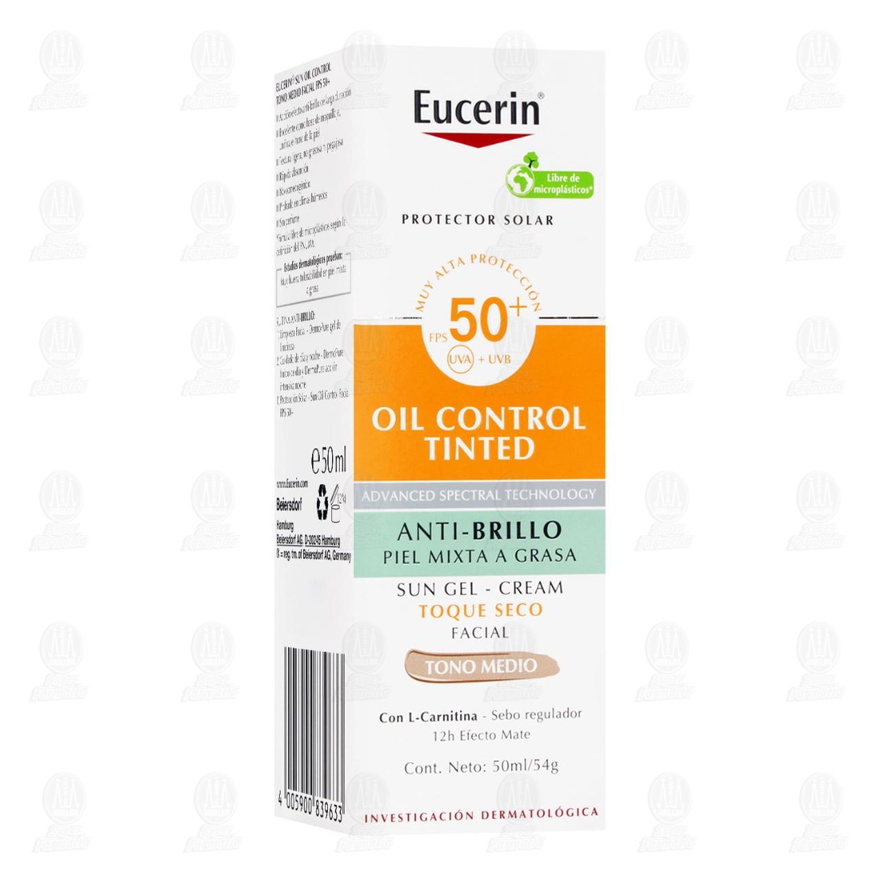 Imagen para Eucerin Protector Solar Oil Control Tinted Piel Mixta a Grasa Tono Medio FPS50+, 50 ml.