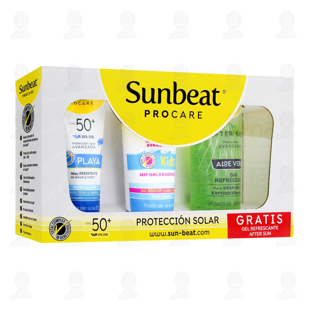 Imagen para Pack Sunbeat Procare Protección Solar Avanzada FPS50+ Playa, Kids + Gratis Gel Refrescante After Sun, 3 pzas.