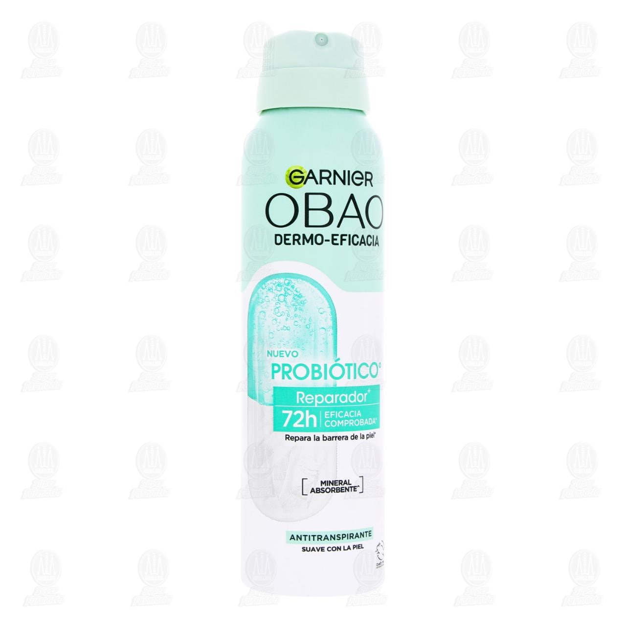 Antitranspirante Garnier Obao Dermo-Eficacia Probi&oacute;tico Reparador en Aerosol, 150 ml.