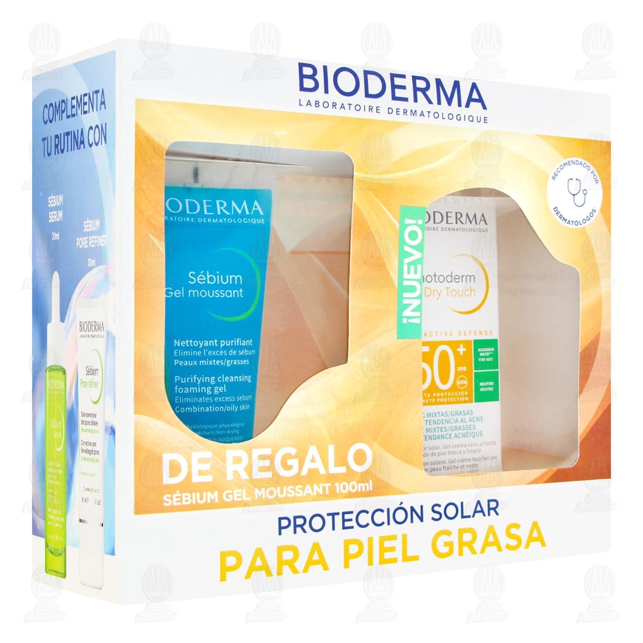 Pack Bioderma Rutina Control de Brillo Photoderm Dry Touch 40 ml + de Regalo S&eacute;bium Gel Moussant  100 ml, 2 pzas.
