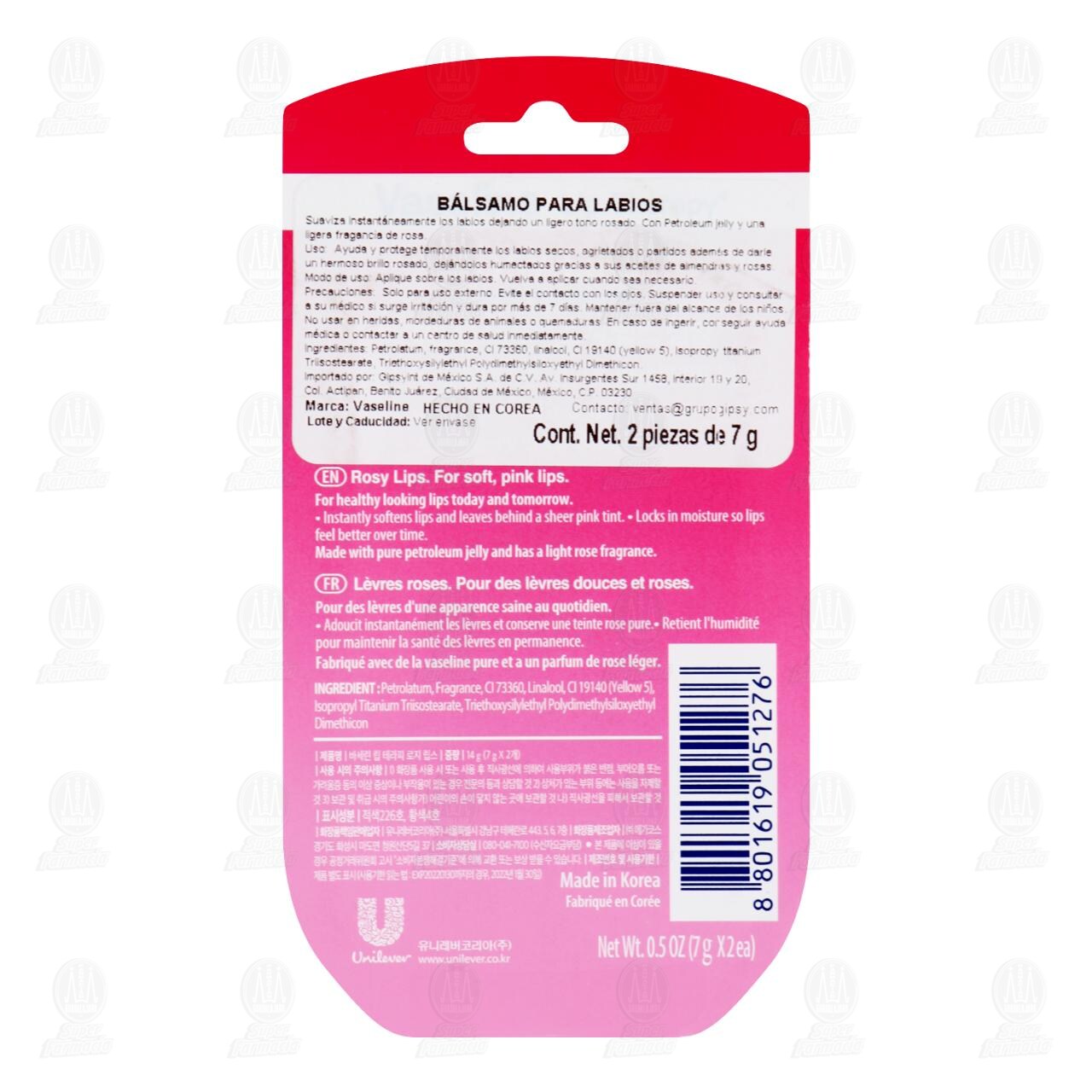 Pack B&aacute;lsamo para Labios Vaseline Lip Therapy Rosy Lips, 2 pzas de 7 gr c/u. image number 1