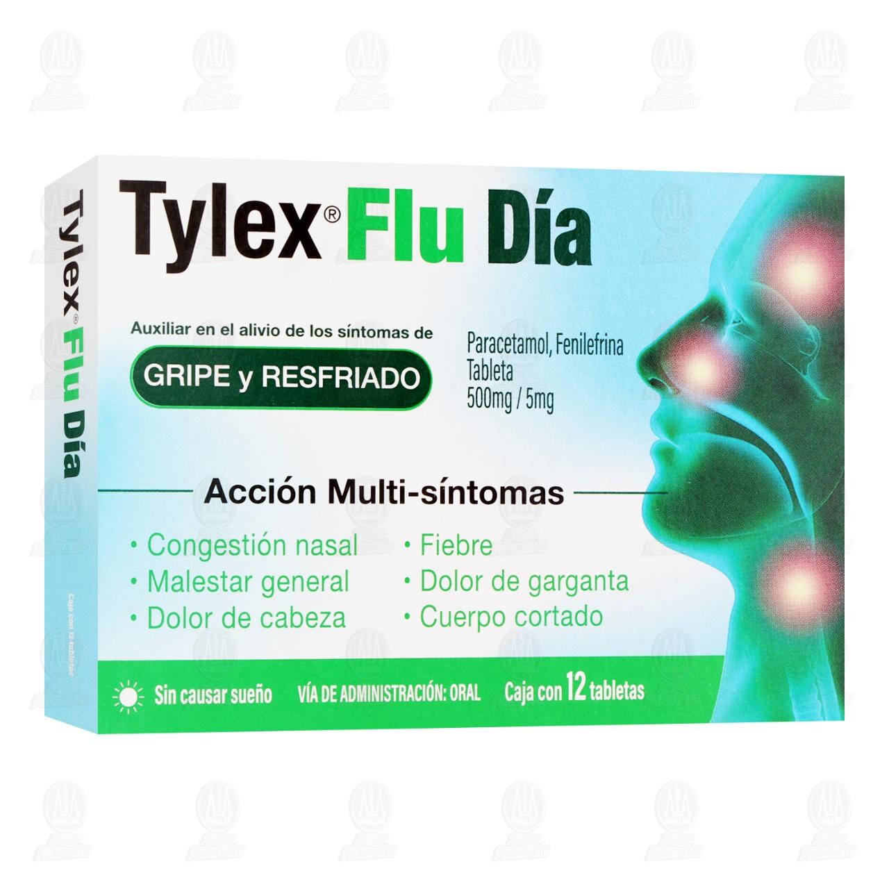 Tylex Flu D&iacute;a 500mg/5mg, 12 Tabletas.