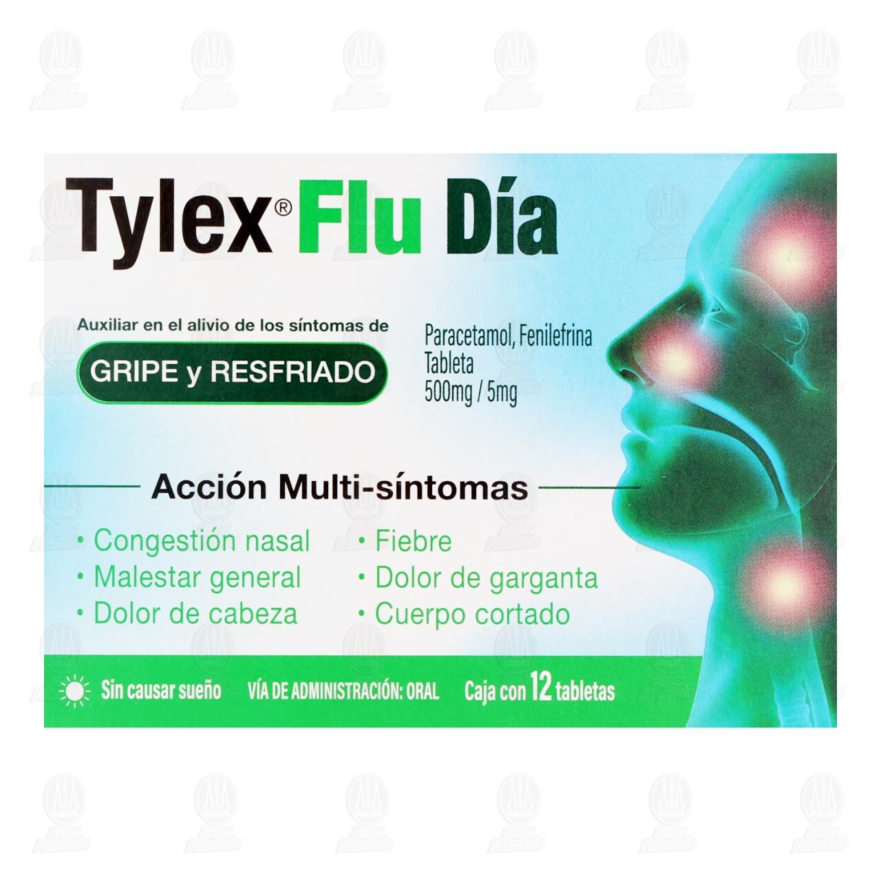 Tylex Flu D&iacute;a 500mg/5mg, 12 Tabletas. image number 1