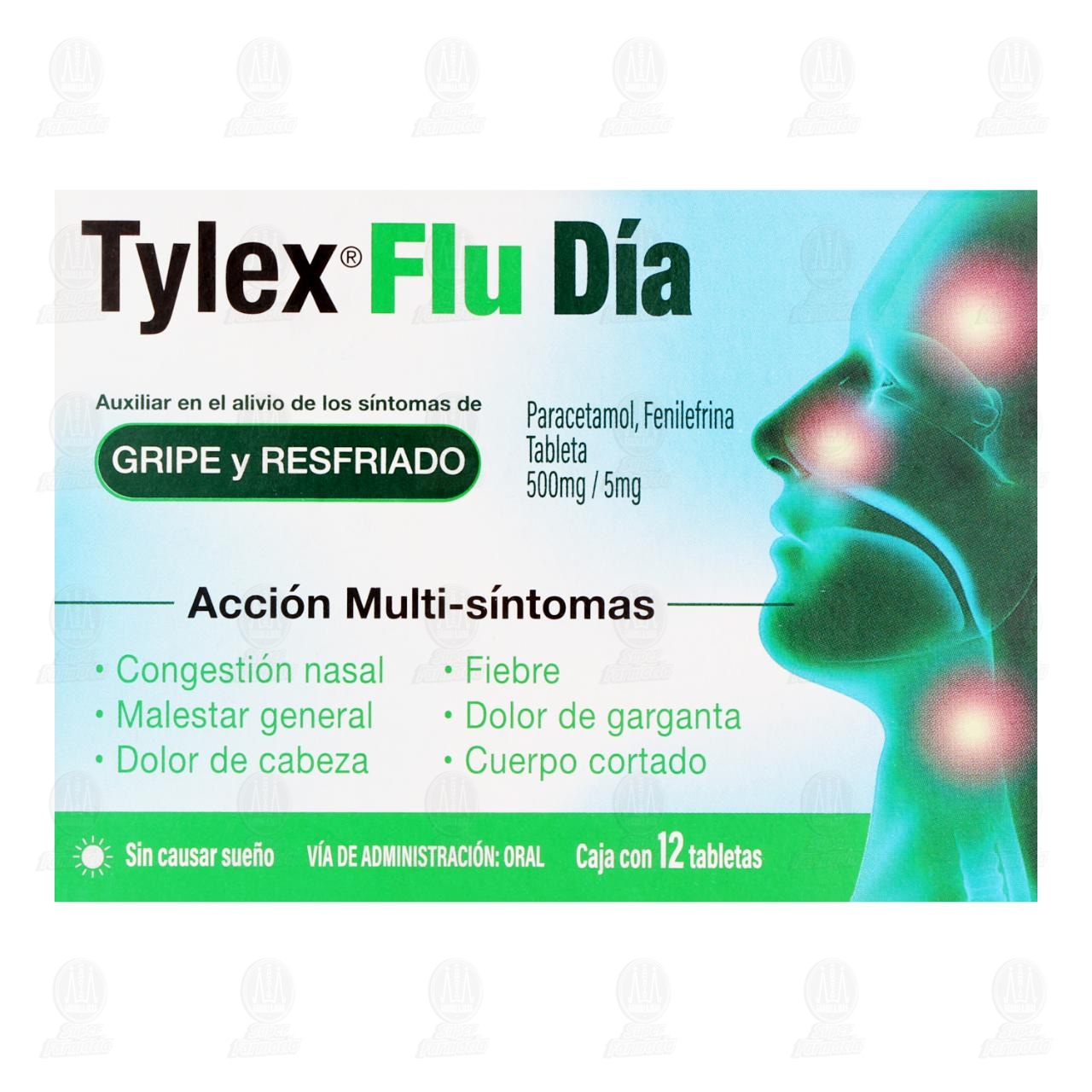 Tylex Flu D&iacute;a 500mg/5mg, 12 Tabletas. image number 1