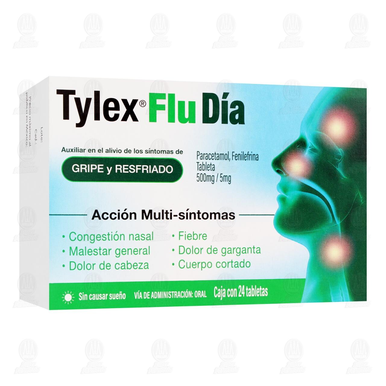 Tylex Flu Día 500mg/5mg, 24 Tabletas.
