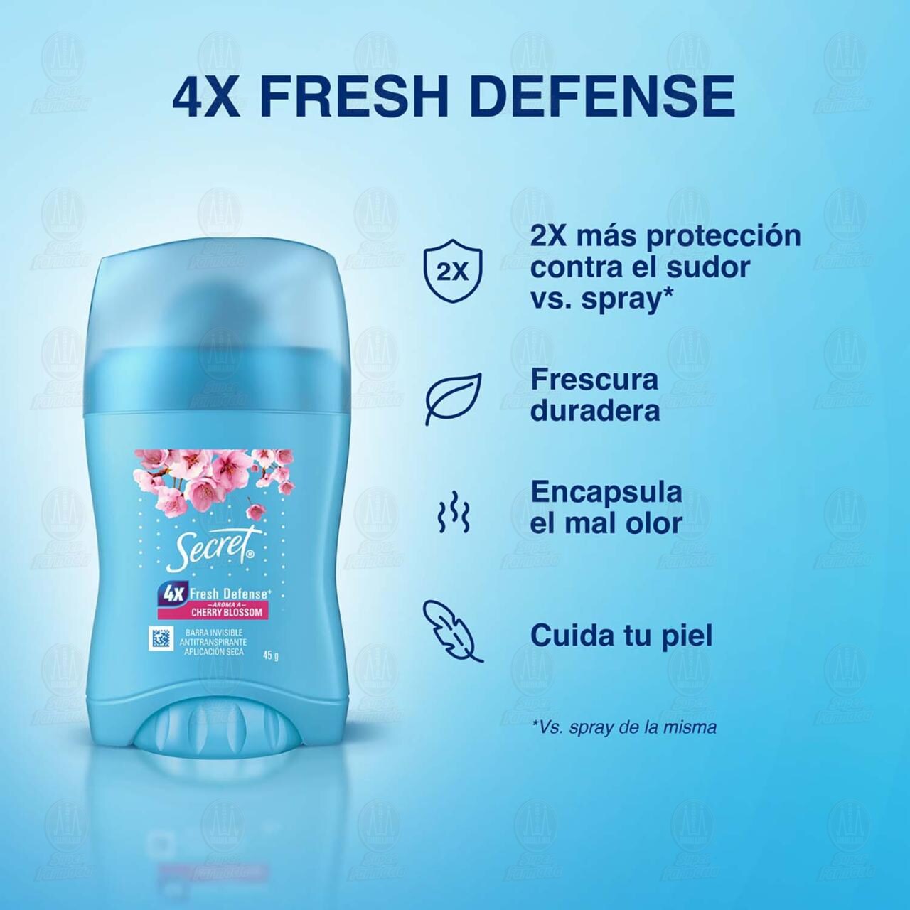 Antitranspirante Secret Fresh Defense Aroma Cherry Blossom en Barra, 45 gr. image number 2