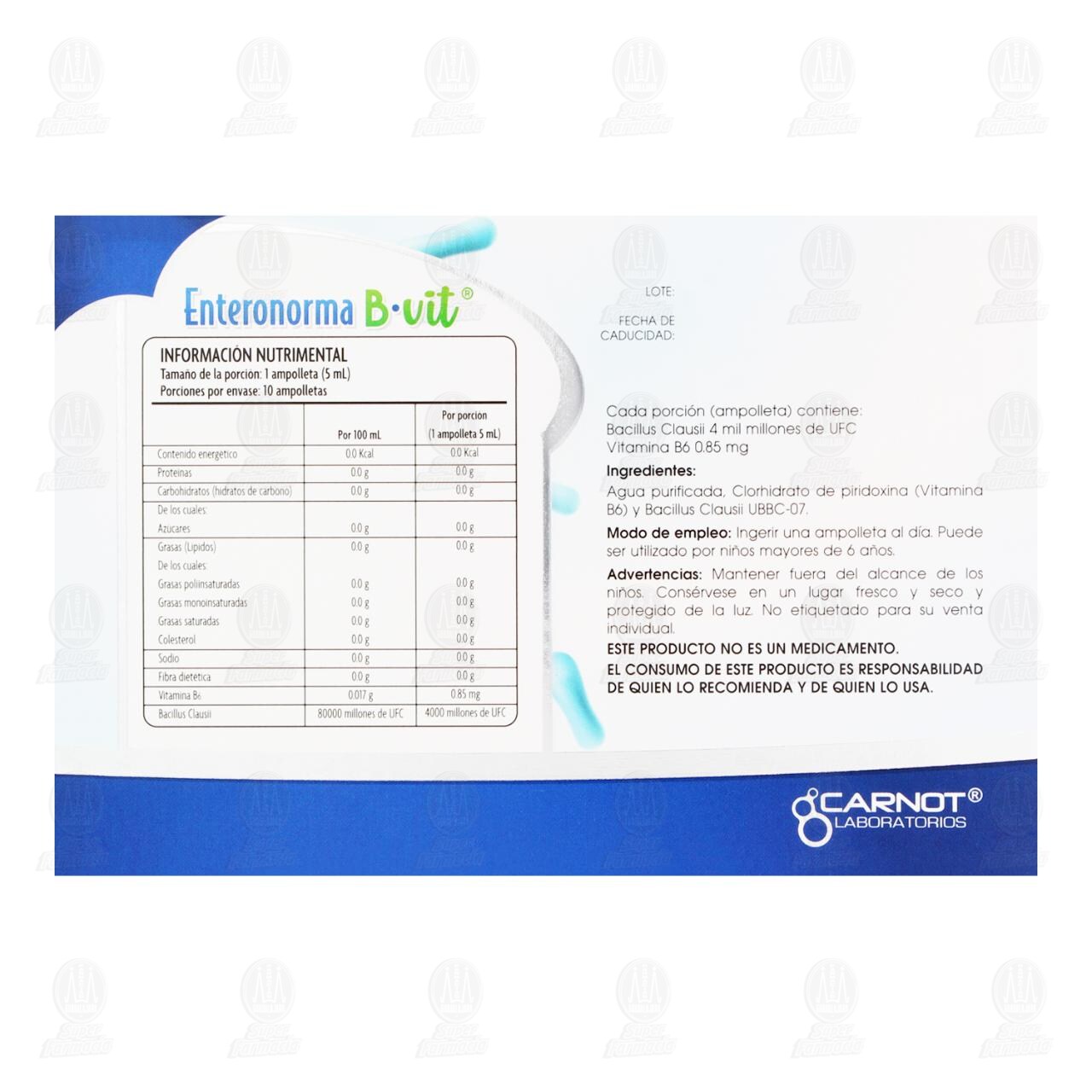 Enteronorma B Vit 4000 Millones UFC 0.85 mg, 10 Ampolletas. image number 2