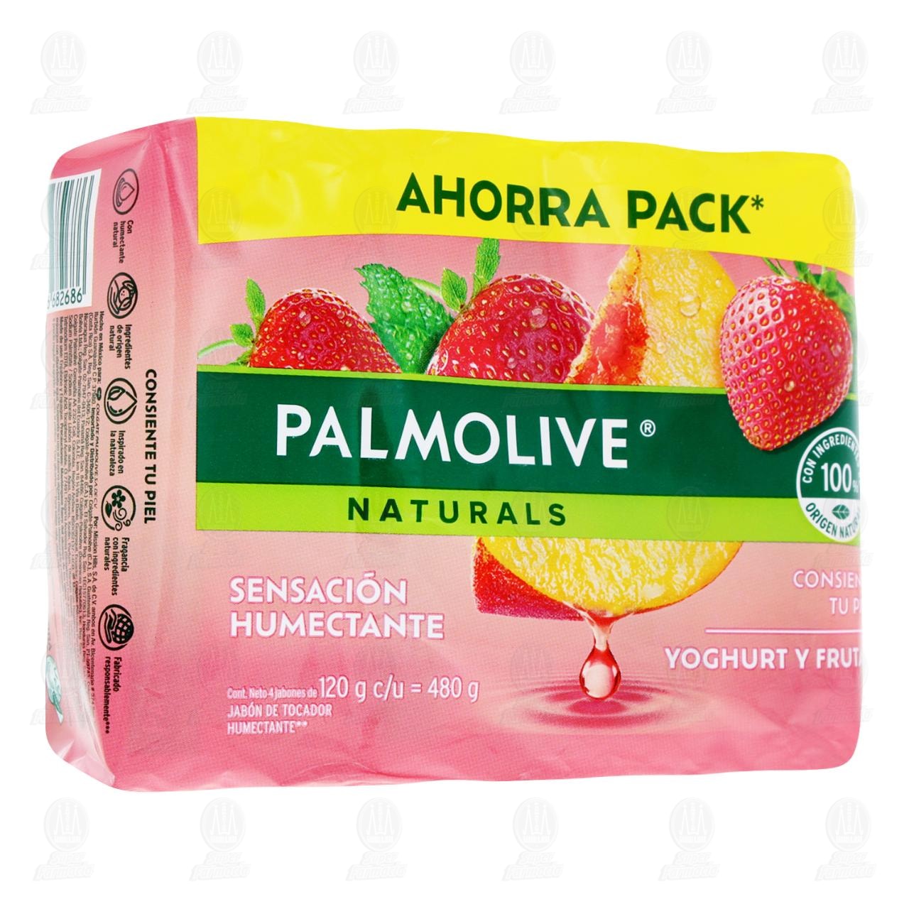 Pack Jab&oacute;n de Tocador Palmolive Naturals Yoghurt y Frutas Ahorra Pack, 4 pzas de 120 gr c/u.