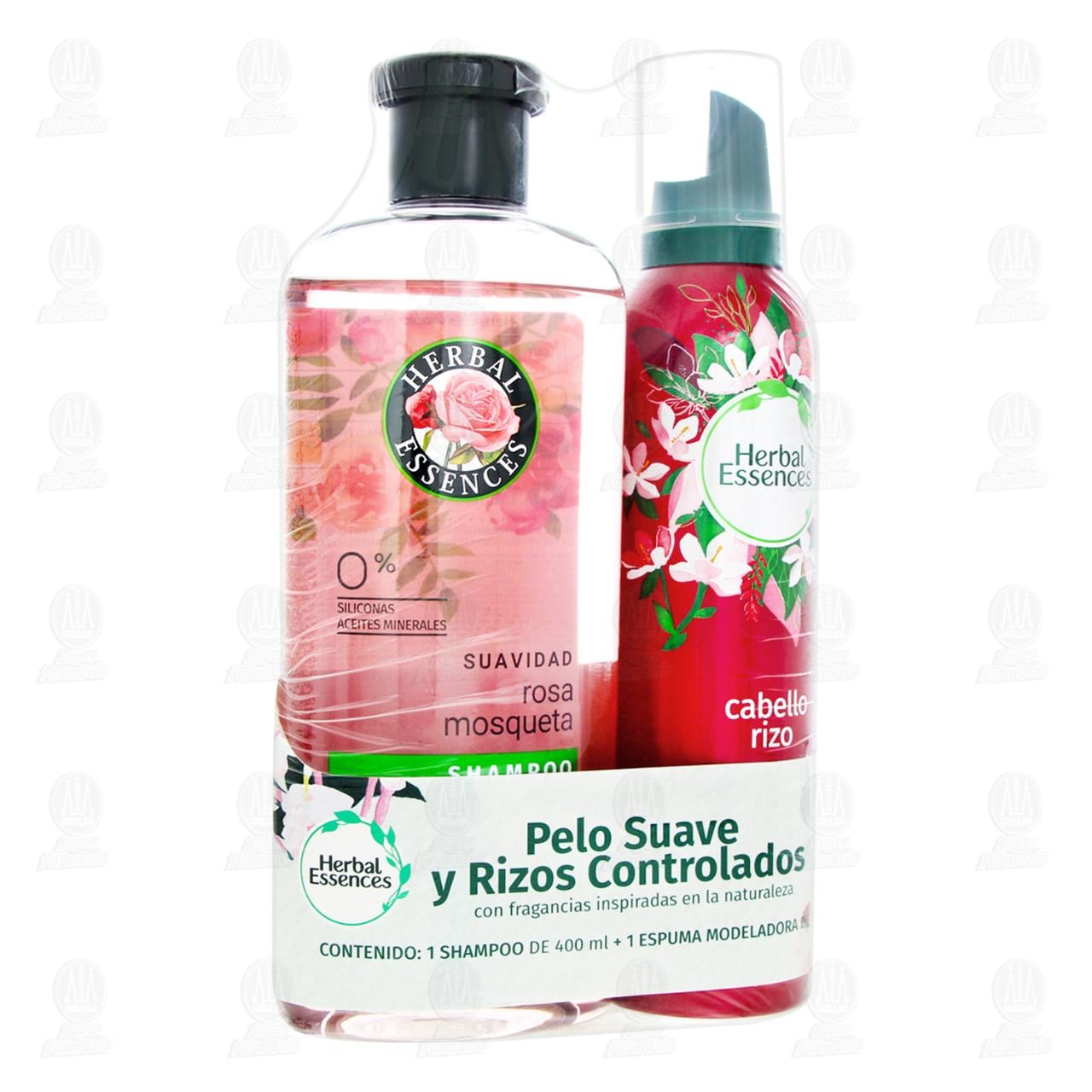 Imagen para Pack Herbal Essences Shampoo Suavidad Rosa de 400 ml + Espuma Modeladora Cabello Rizo de 200 gr, 2 pzas.