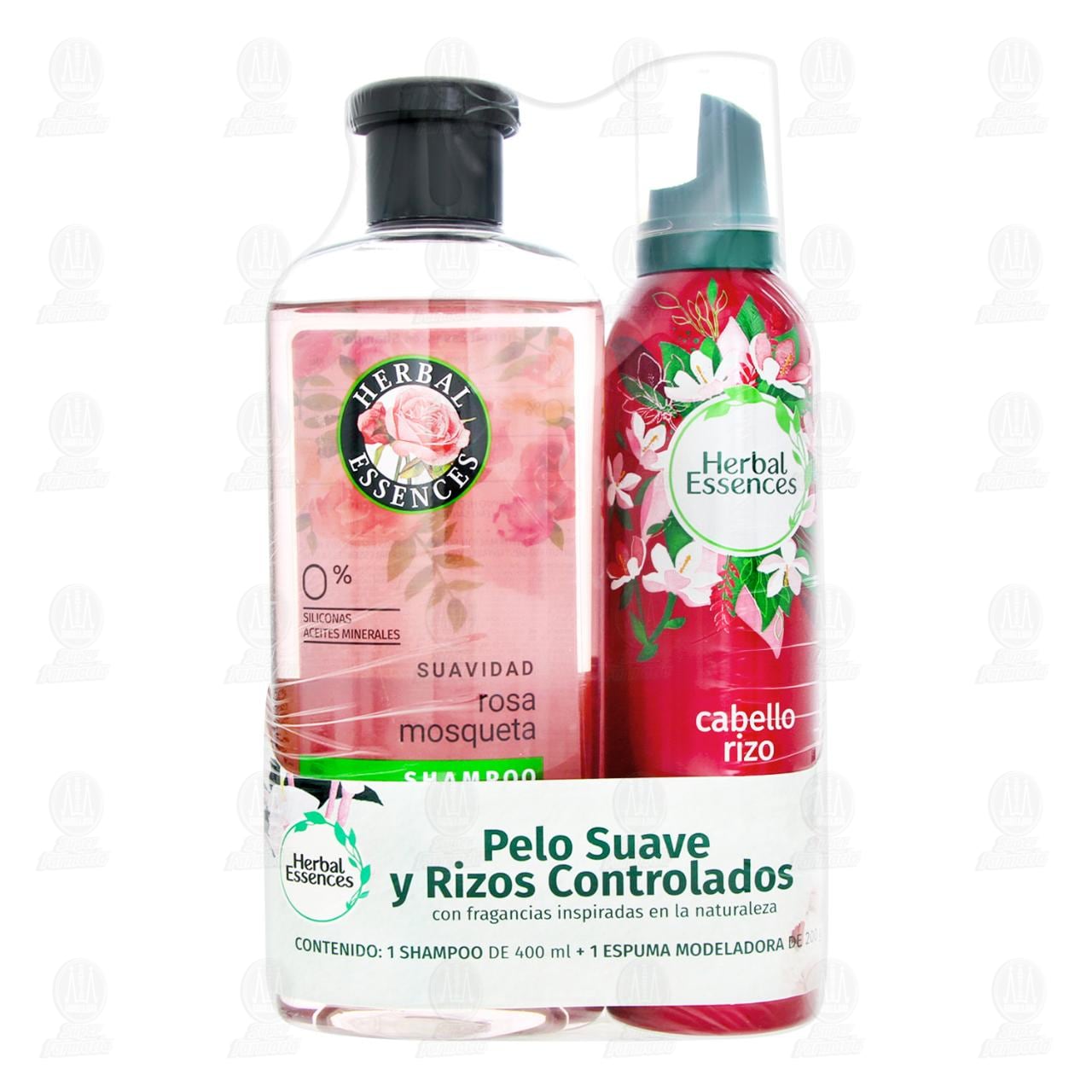 Pack Herbal Essences Shampoo Suavidad Rosa de 400 ml + Espuma Modeladora Cabello Rizo de 200 gr, 2 pzas. image number 1