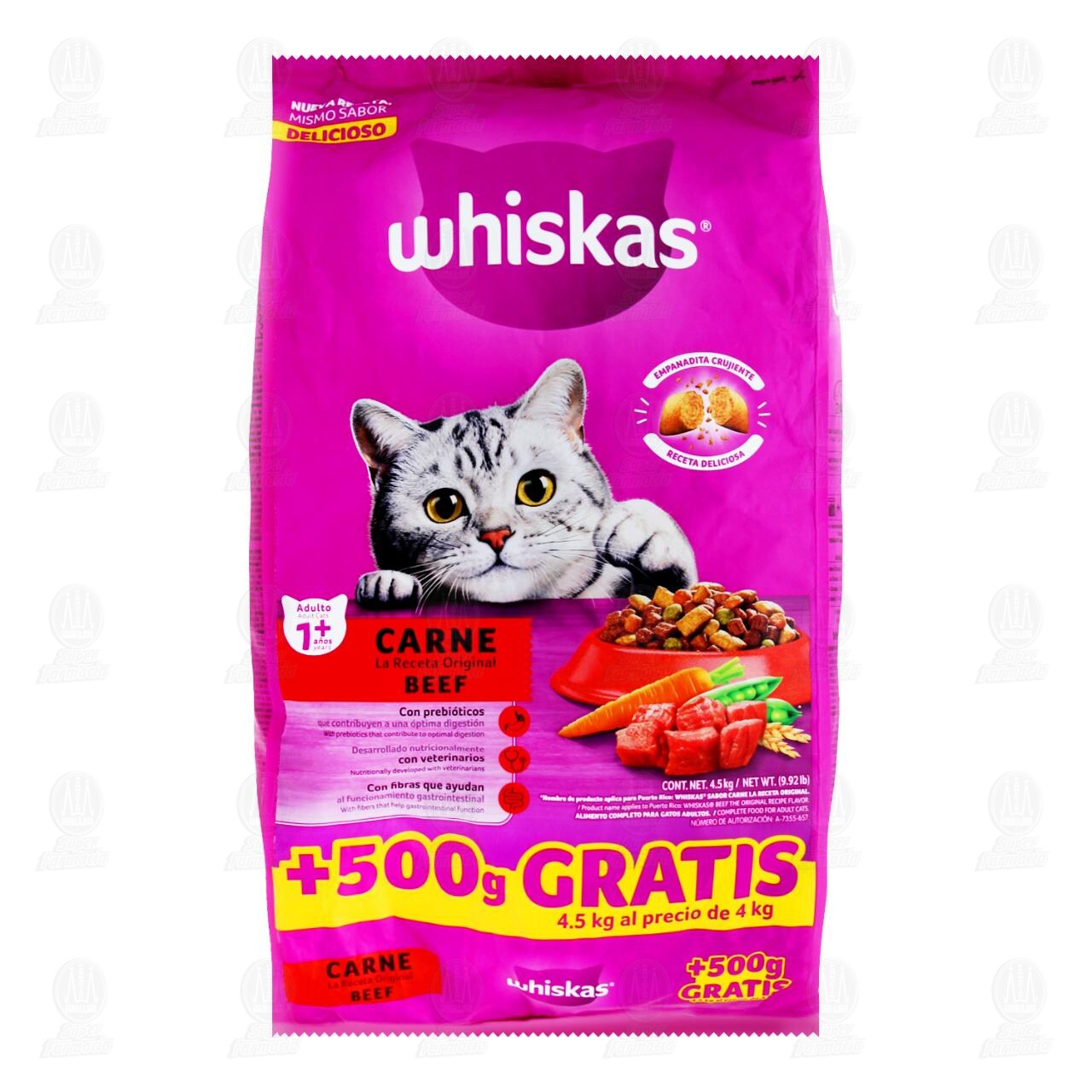 Croquetas Whiskas Sabor Carne para Gatos Adultos, 4.5 kg.