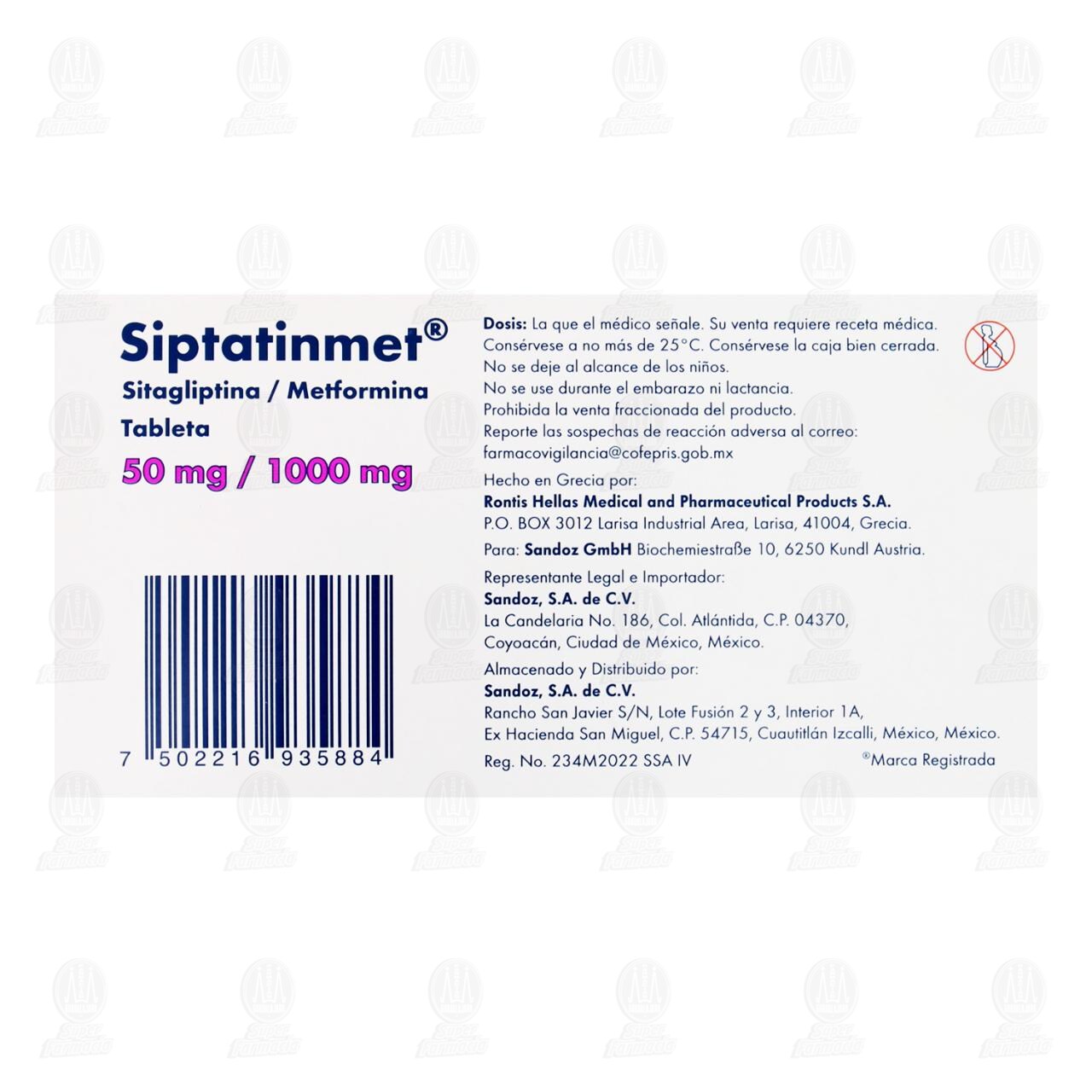 Siptatinmet 50mg/1000mg, 56 Tabletas. image number 2