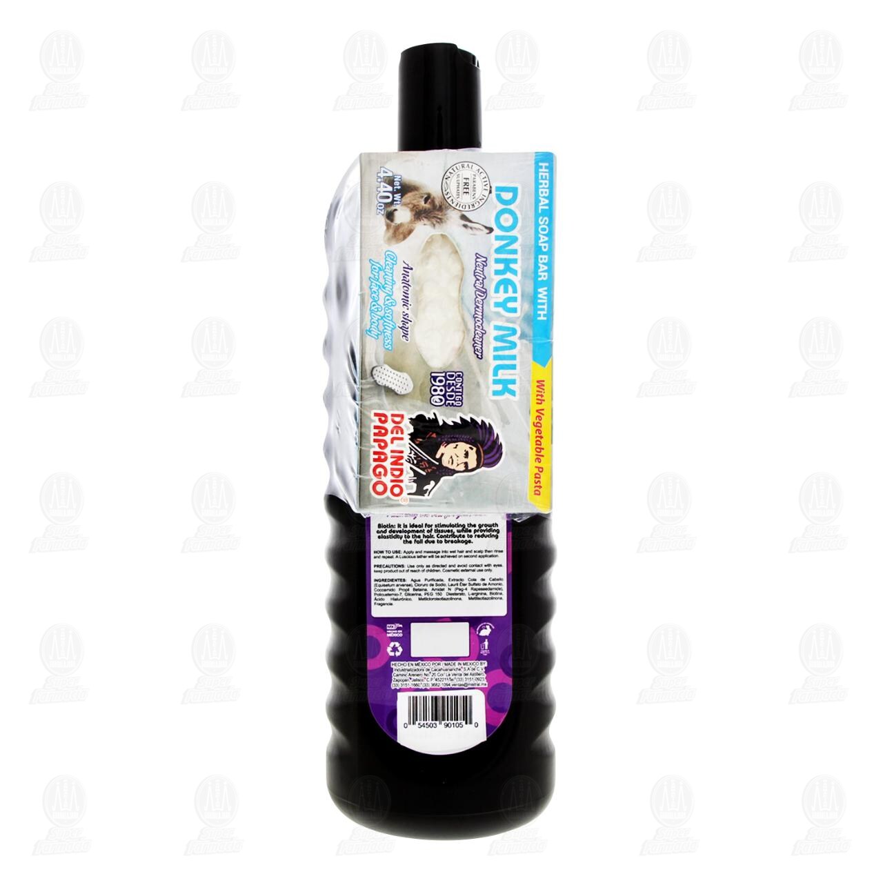 Pack Del Indio Papago Shampoo Biotina &Aacute;cido Hialur&oacute;nico de 1.1 L + Jab&oacute;n Herbal con Leche de Burra, 2 pzas. image number 2